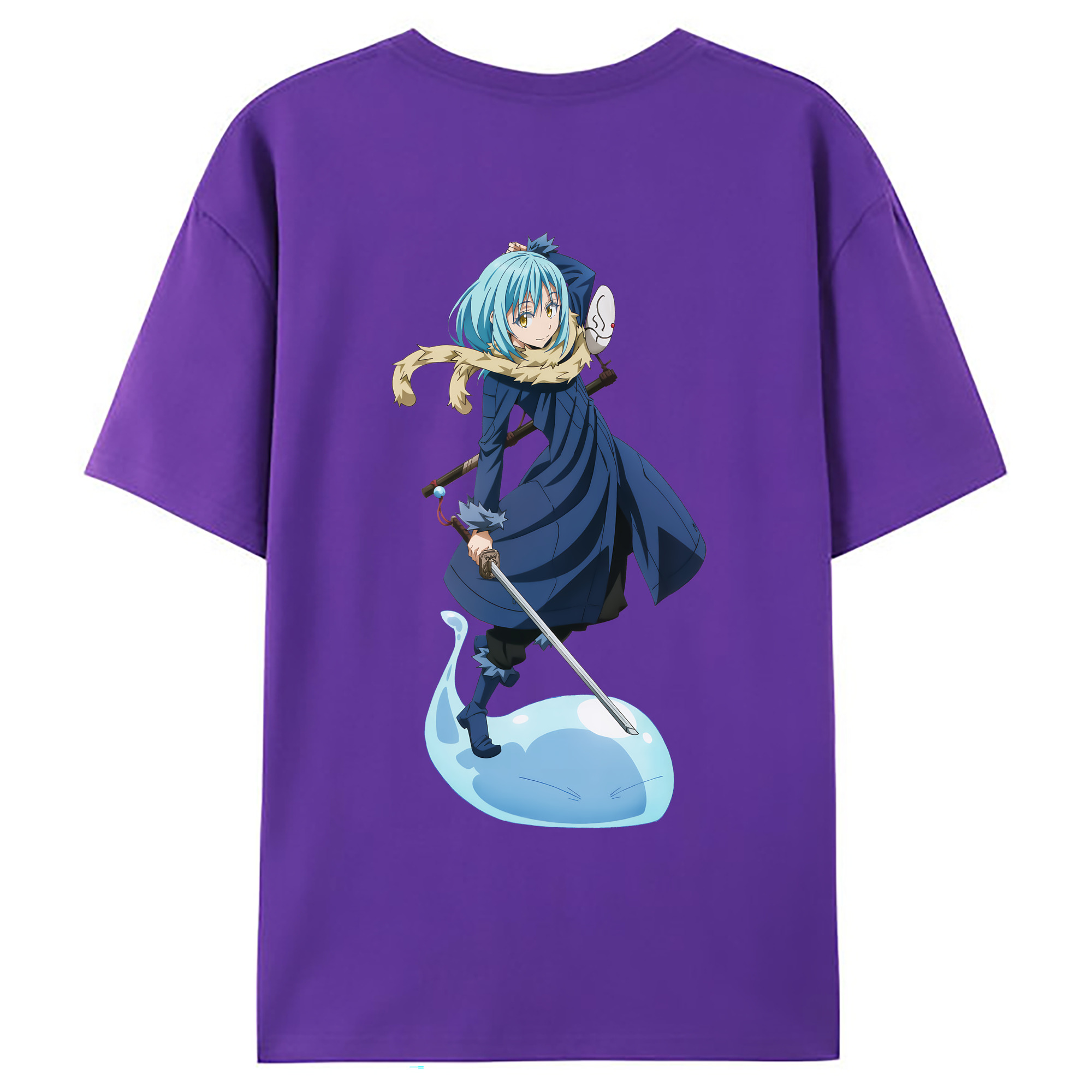 （画像用） 転スラ Regarding Reincarnated to Slime 綿100％ メンズ半袖Tシャツ（バックプリント） 通気性