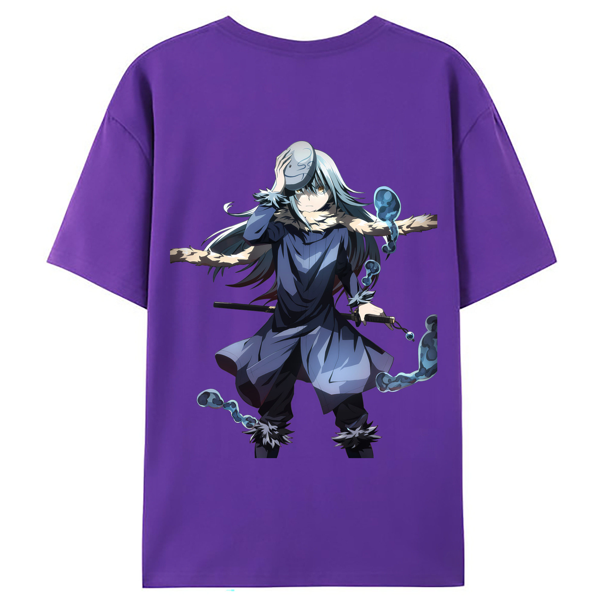 （画像用） 転スラ Regarding Reincarnated to Slime 綿100％ メンズ半袖Tシャツ（バックプリント） 通気性