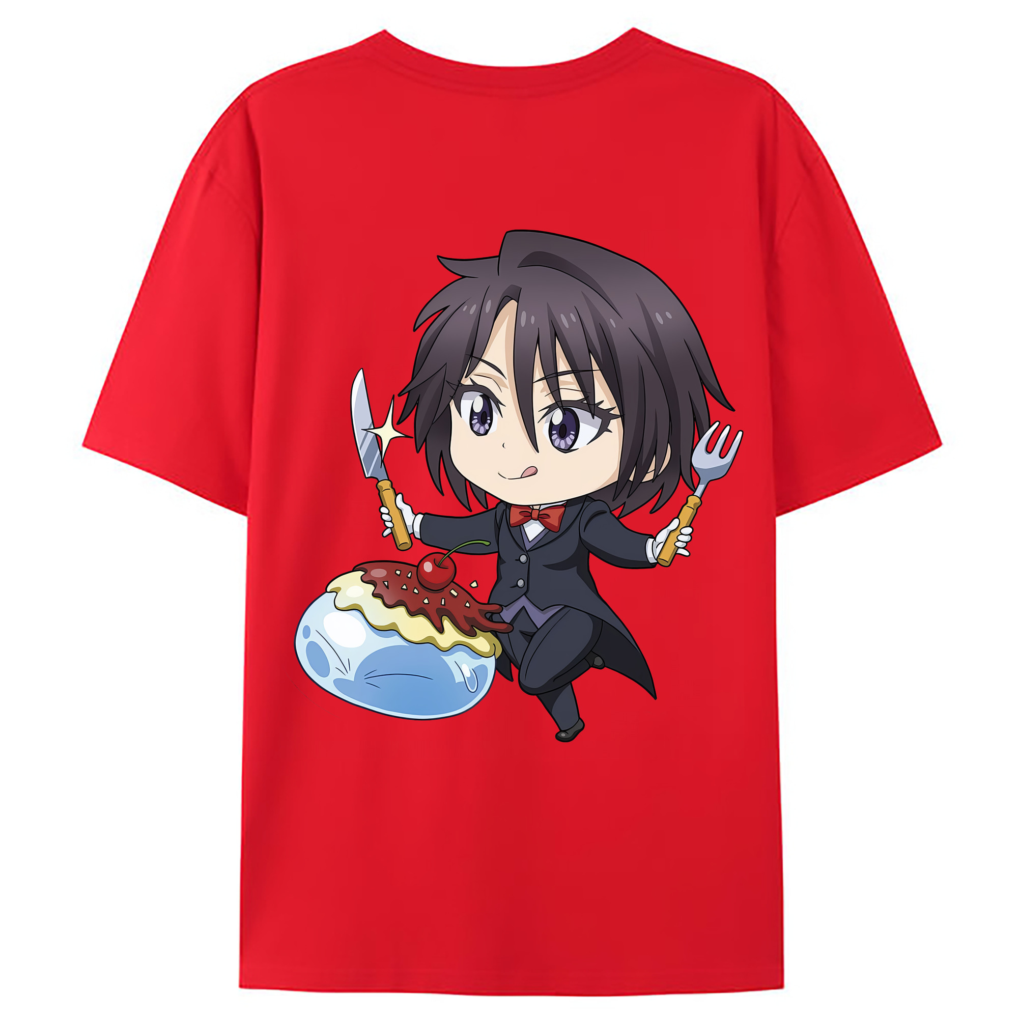 （画像用） 転スラ Regarding Reincarnated to Slime 綿100％ メンズ半袖Tシャツ（バックプリント） 通気性
