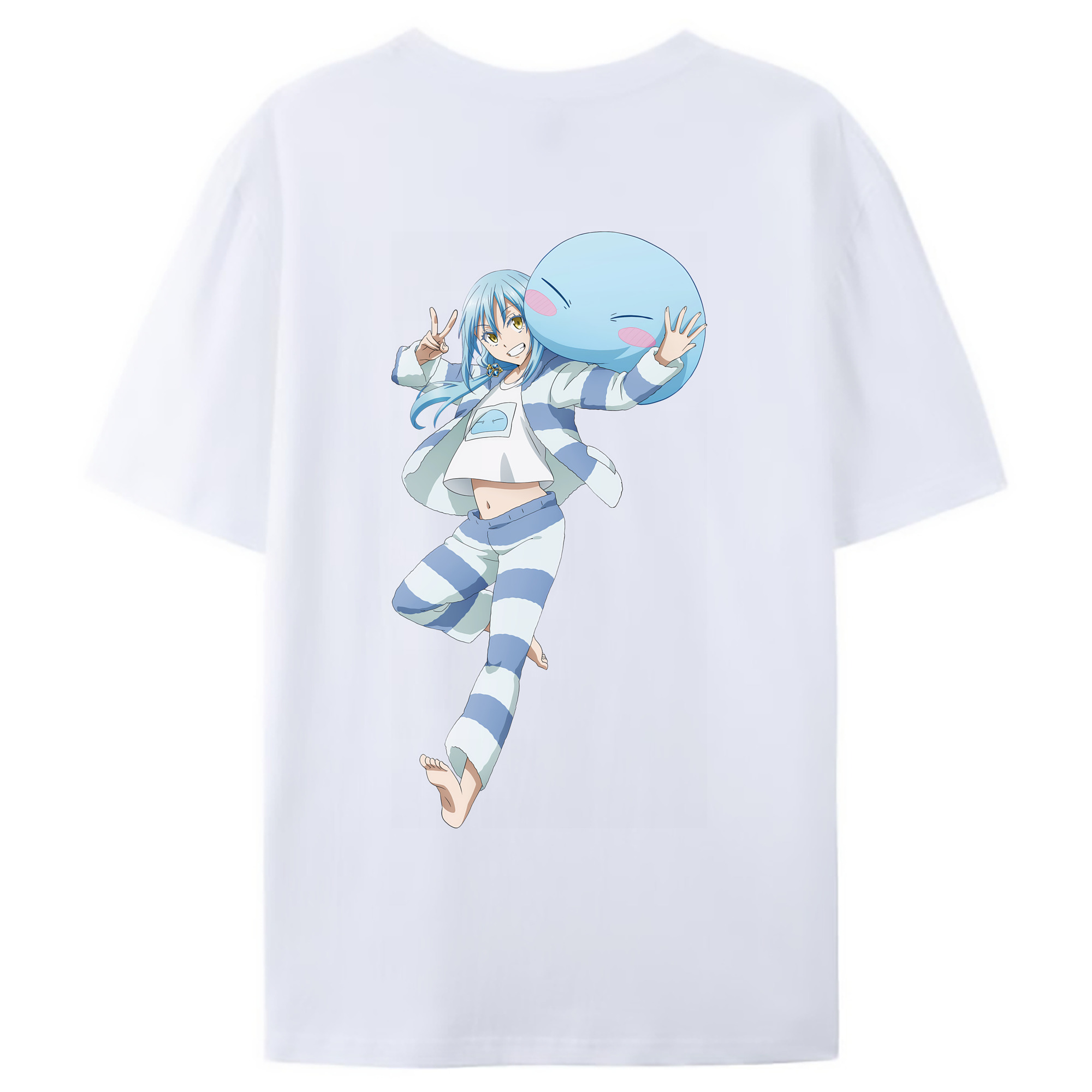 （画像用） 転スラ Regarding Reincarnated to Slime 綿100％ メンズ半袖Tシャツ（バックプリント） 通気性