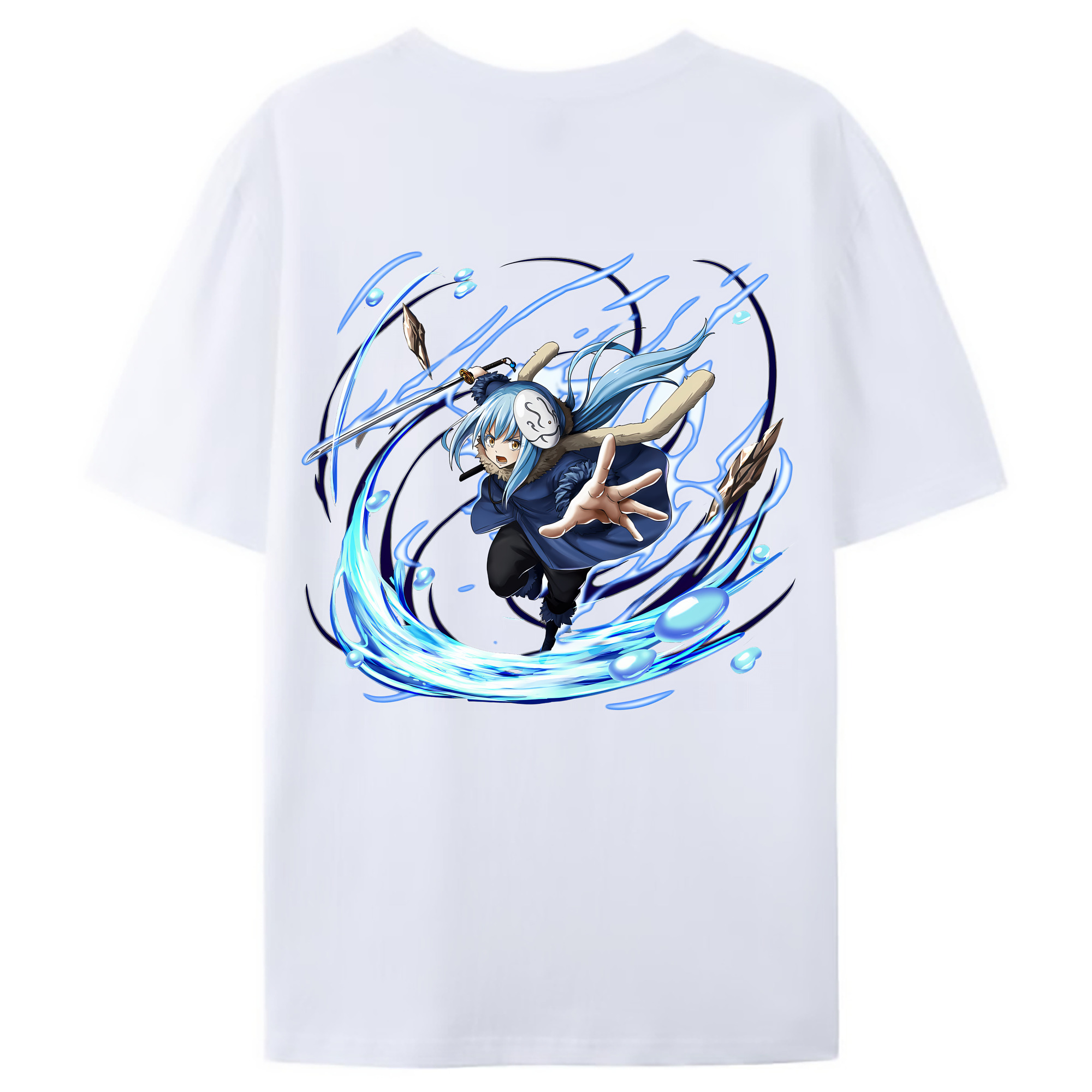 （画像用） 転スラ Regarding Reincarnated to Slime 綿100％ メンズ半袖Tシャツ（バックプリント） 通気性