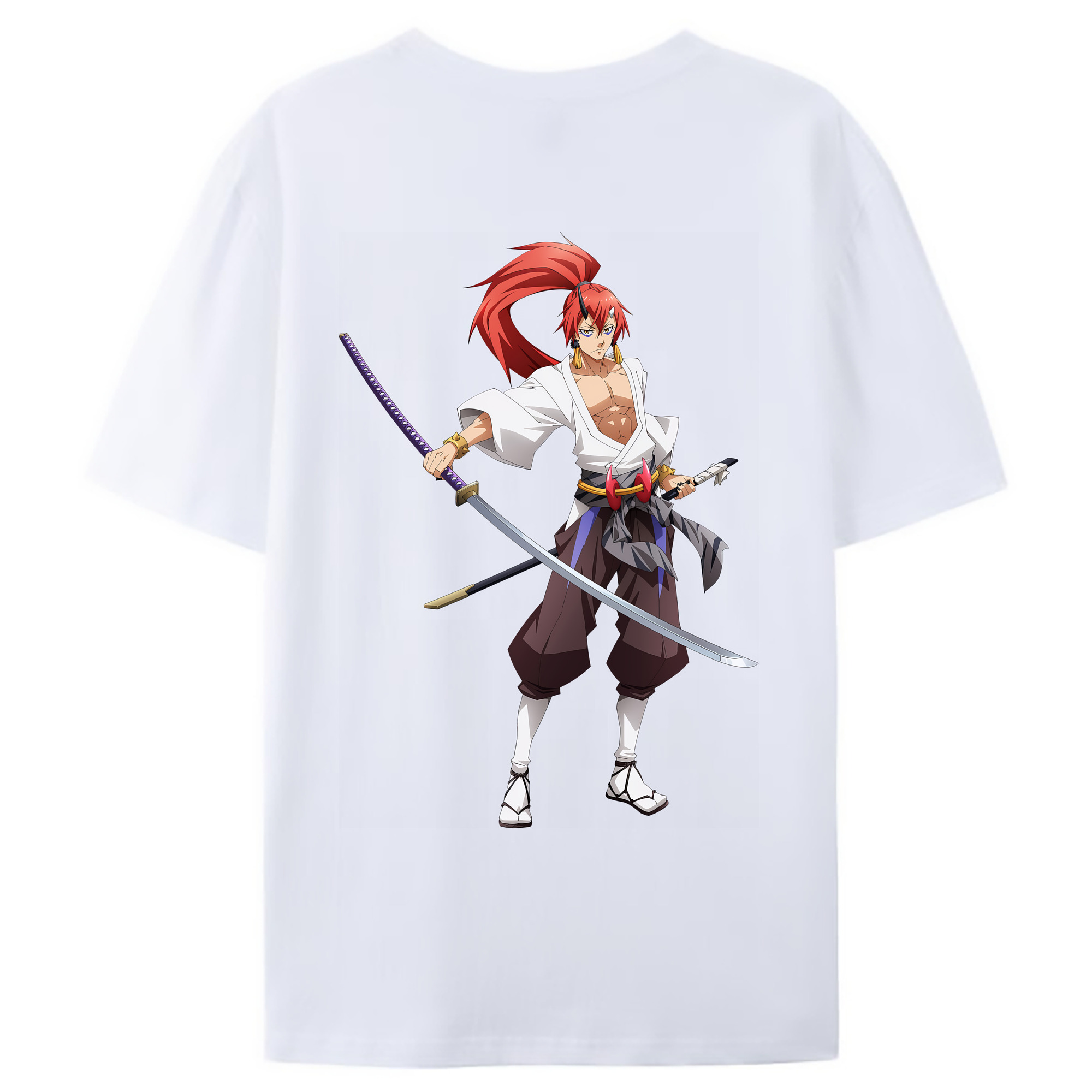 （画像用） 転スラ Regarding Reincarnated to Slime 綿100％ メンズ半袖Tシャツ（バックプリント） 通気性