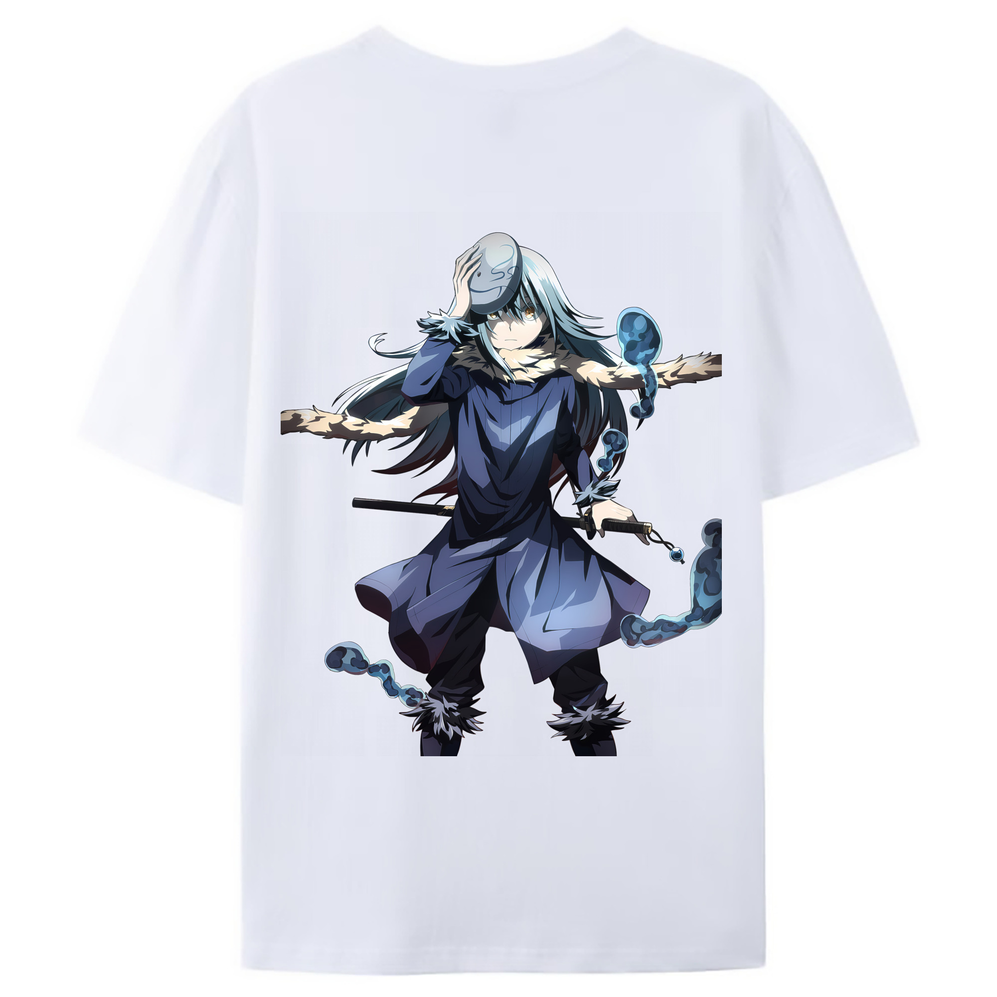 （画像用） 転スラ Regarding Reincarnated to Slime 綿100％ メンズ半袖Tシャツ（バックプリント） 通気性