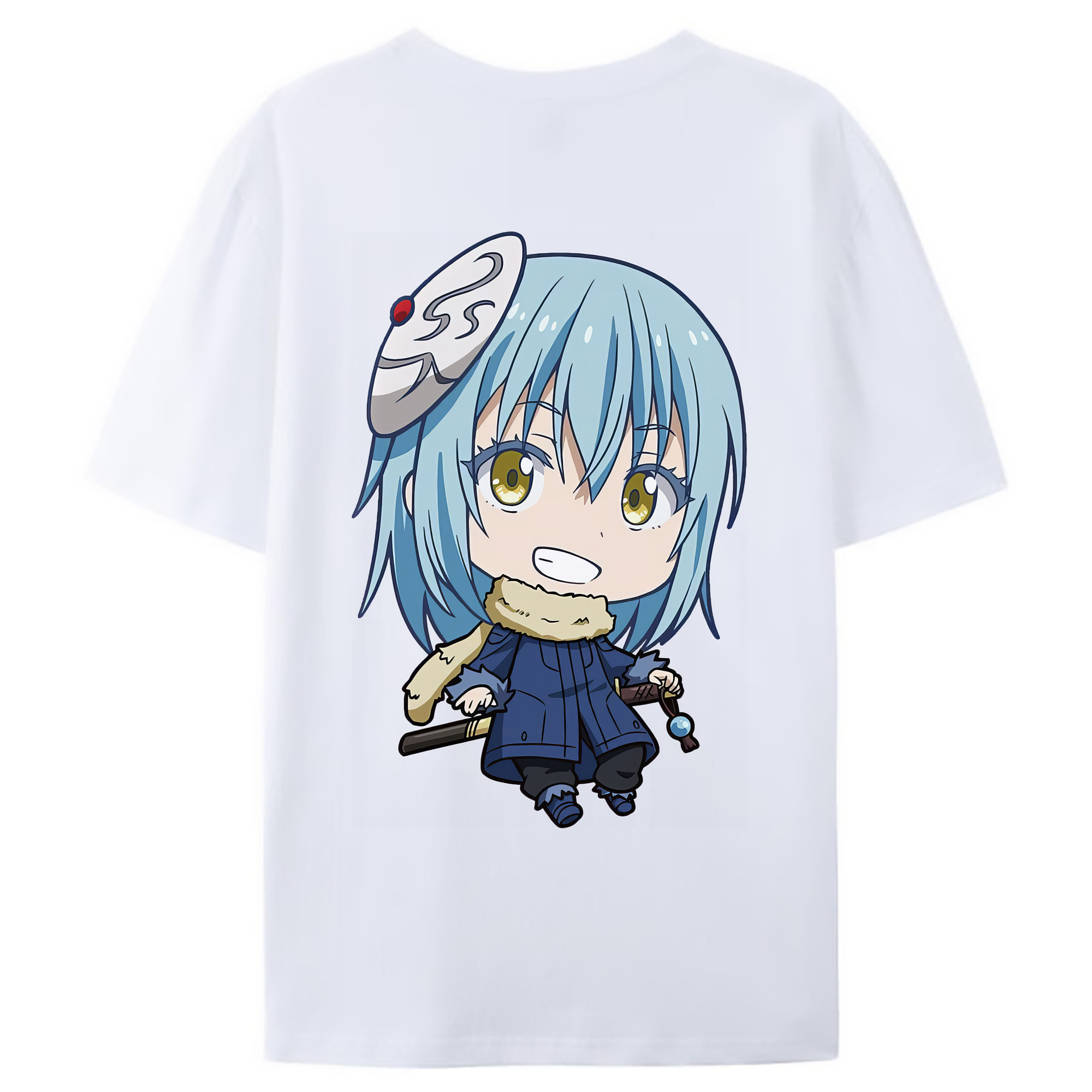 （画像用） 転スラ Regarding Reincarnated to Slime 綿100％ メンズ半袖Tシャツ（バックプリント） 通気性