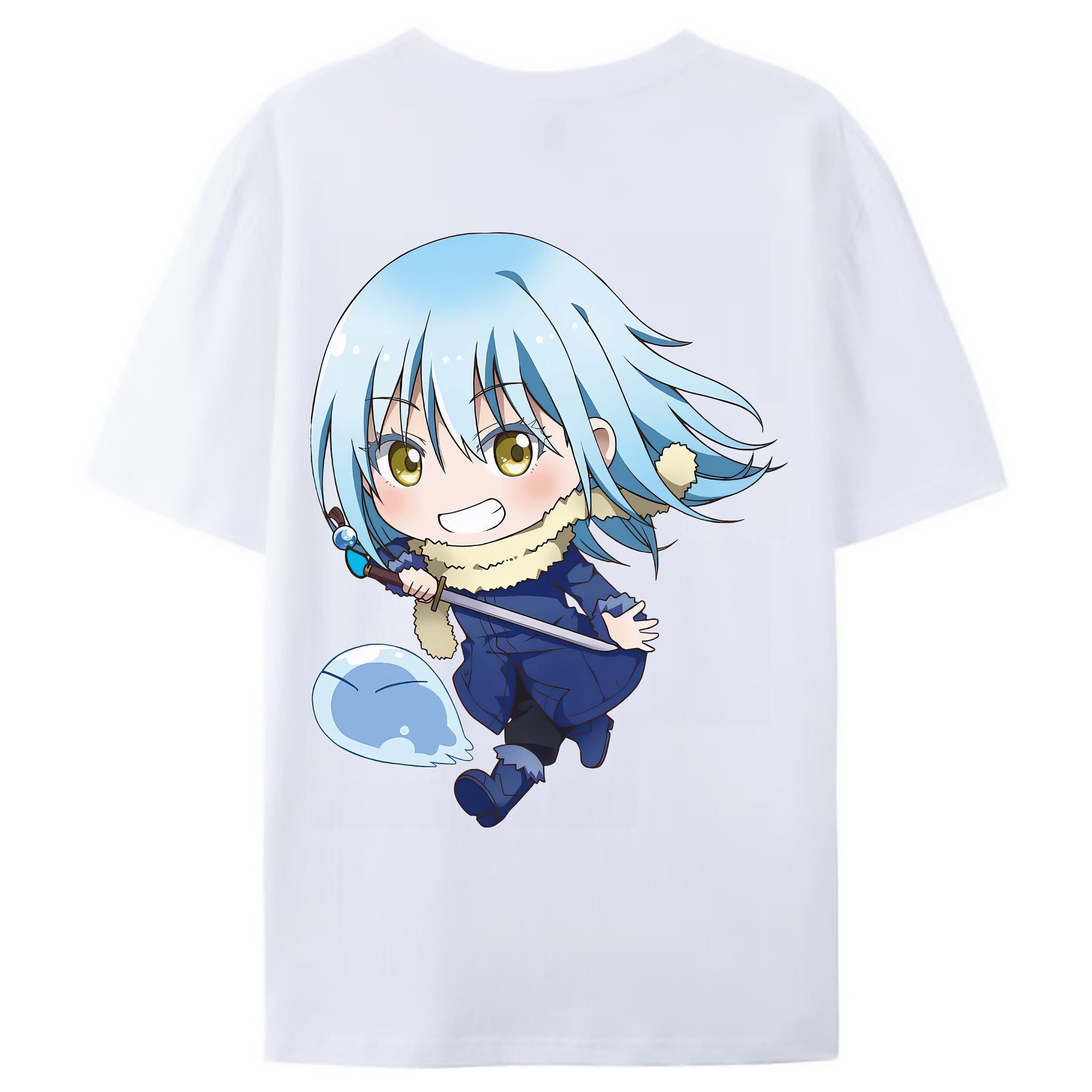 （画像用） 転スラ Regarding Reincarnated to Slime 綿100％ メンズ半袖Tシャツ（バックプリント） 通気性