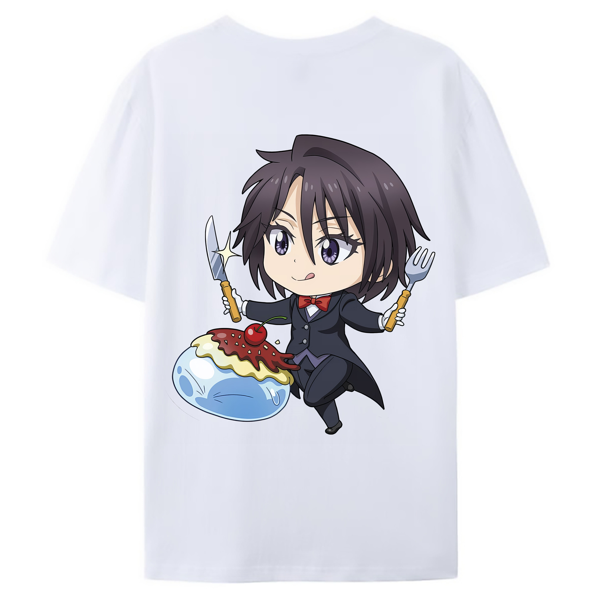 （画像用） 転スラ Regarding Reincarnated to Slime 綿100％ メンズ半袖Tシャツ（バックプリント） 通気性