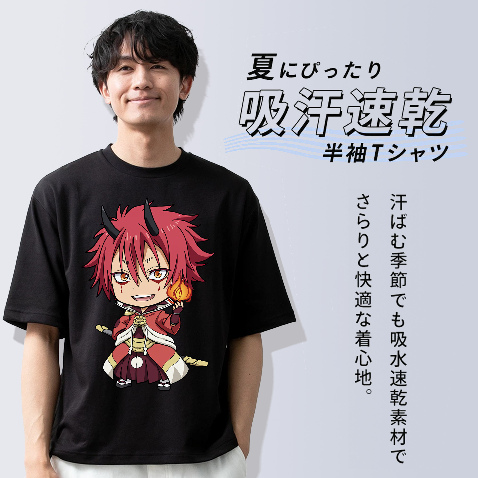 転スラ Regarding Reincarnated to Slime 綿100％ メンズ半袖Tシャツ｜肌触りやわらか＆通気性