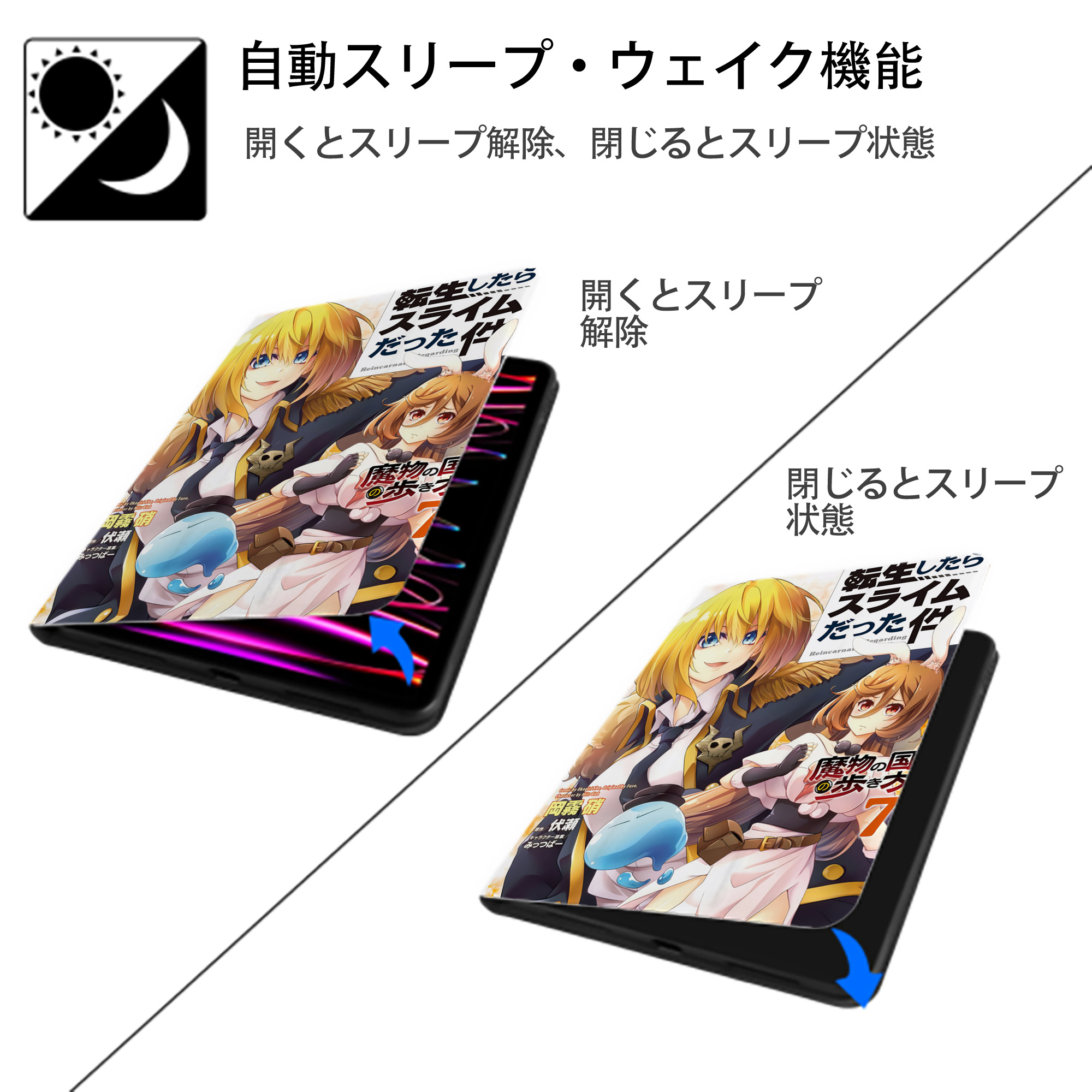 転スラ Regarding Reincarnated to Slime IPad ケース ペン収納付き 三つ折りスタンド PUレザー×シリコン 対応機種9.5/10.5/10.9インチ