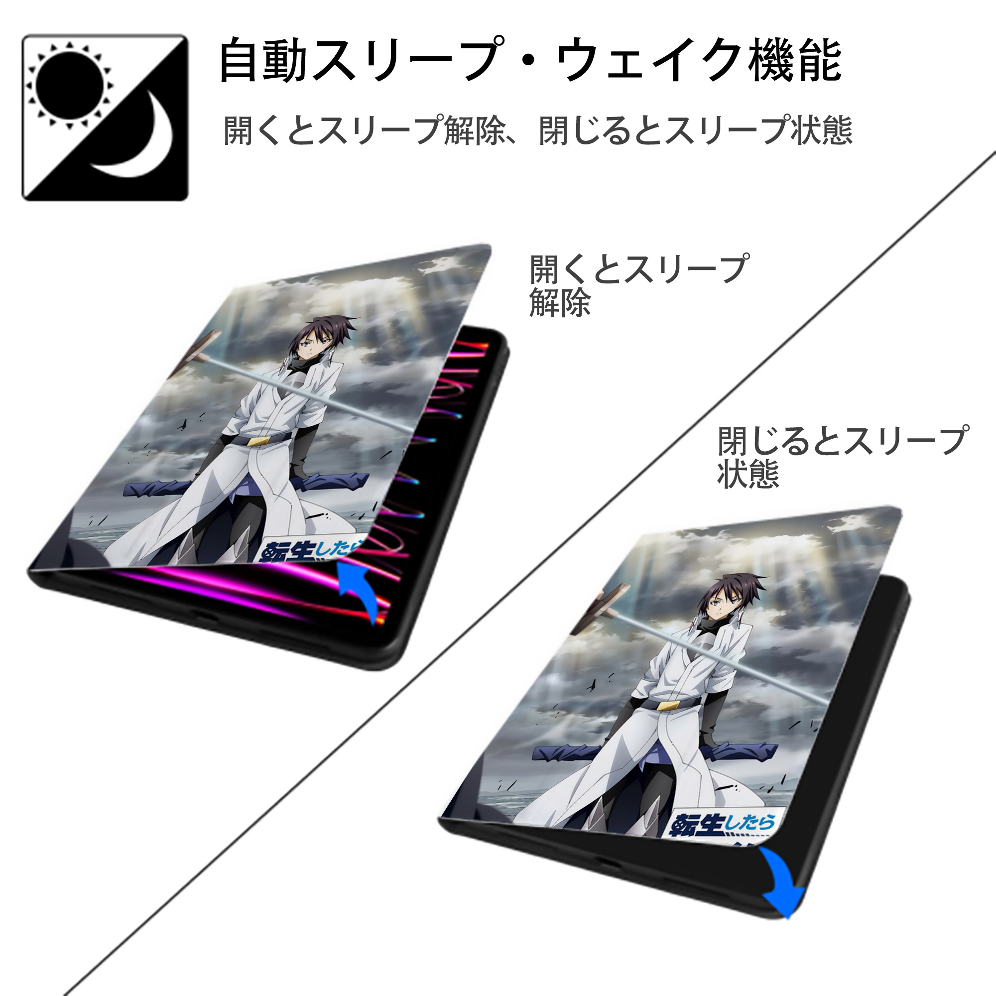 転スラ Regarding Reincarnated to Slime IPad ケース ペン収納付き 三つ折りスタンド PUレザー×シリコン 対応機種9.5/10.5/10.9インチ