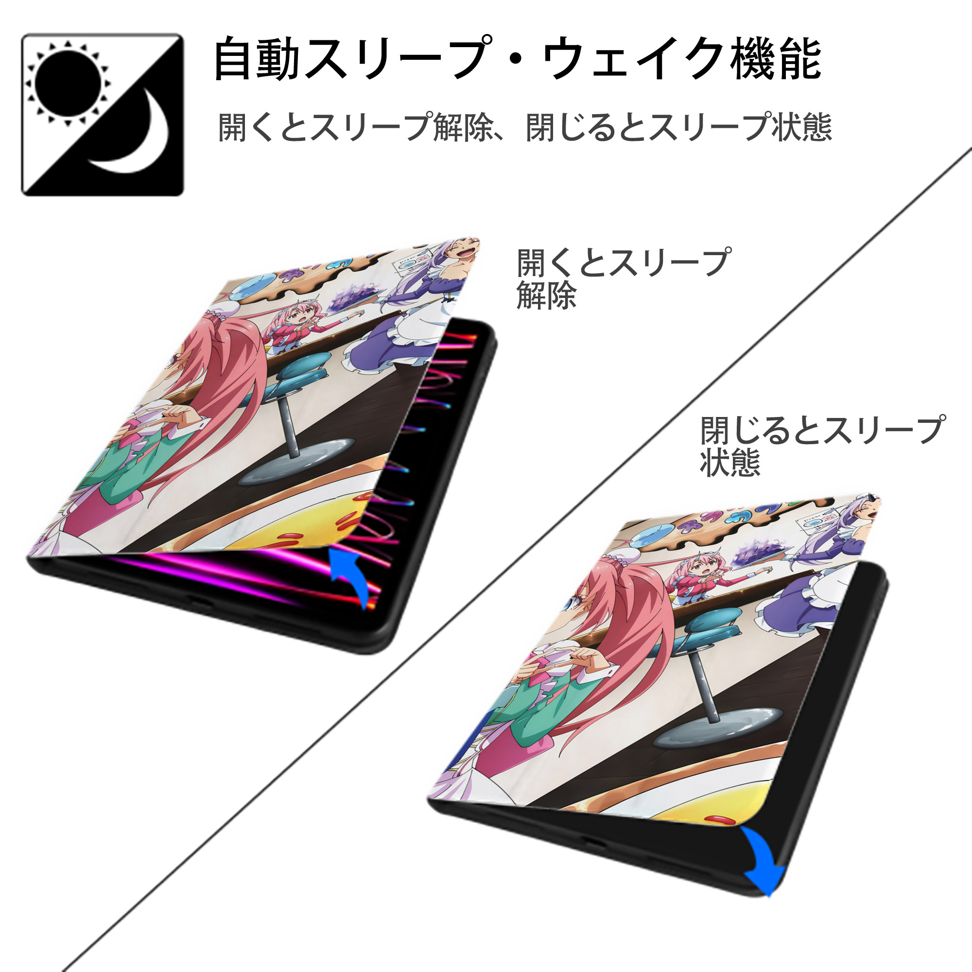 転スラ Regarding Reincarnated to Slime IPad ケース ブック型 PUレザー TPU 耐衝撃 軽量 薄型 ペン収納なし 全面保護 IPad 各モデル対応