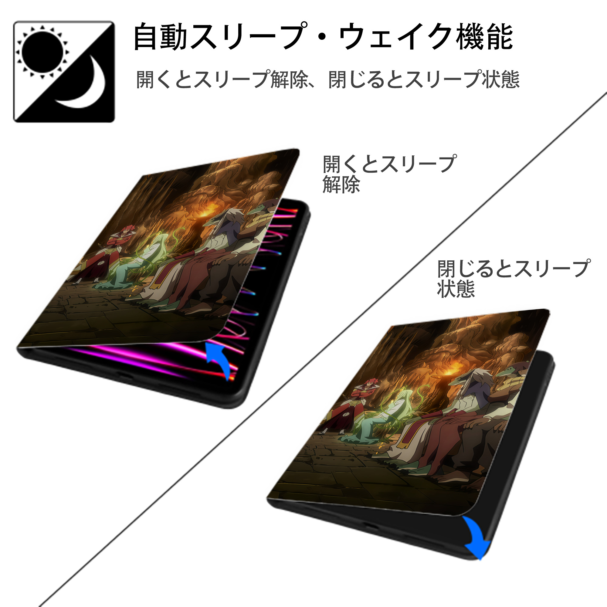 転スラ Regarding Reincarnated to Slime IPad ケース ブック型 PUレザー TPU 耐衝撃 軽量 薄型 ペン収納なし 全面保護 IPad 各モデル対応