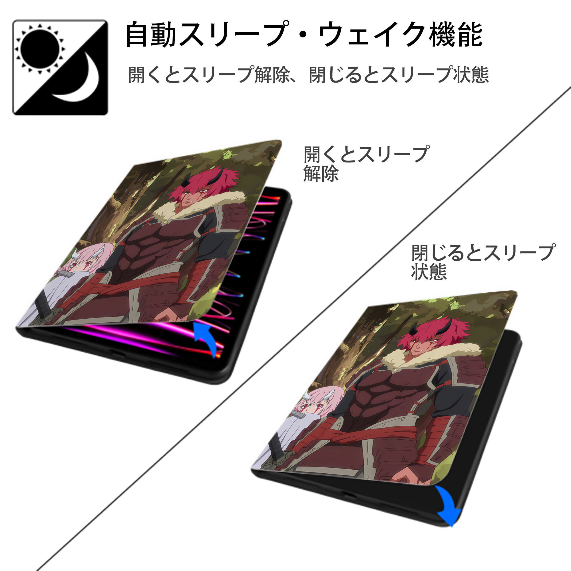 転スラ Regarding Reincarnated to Slime IPad ケース ブック型 PUレザー TPU 耐衝撃 軽量 薄型 ペン収納なし 全面保護 IPad 各モデル対応