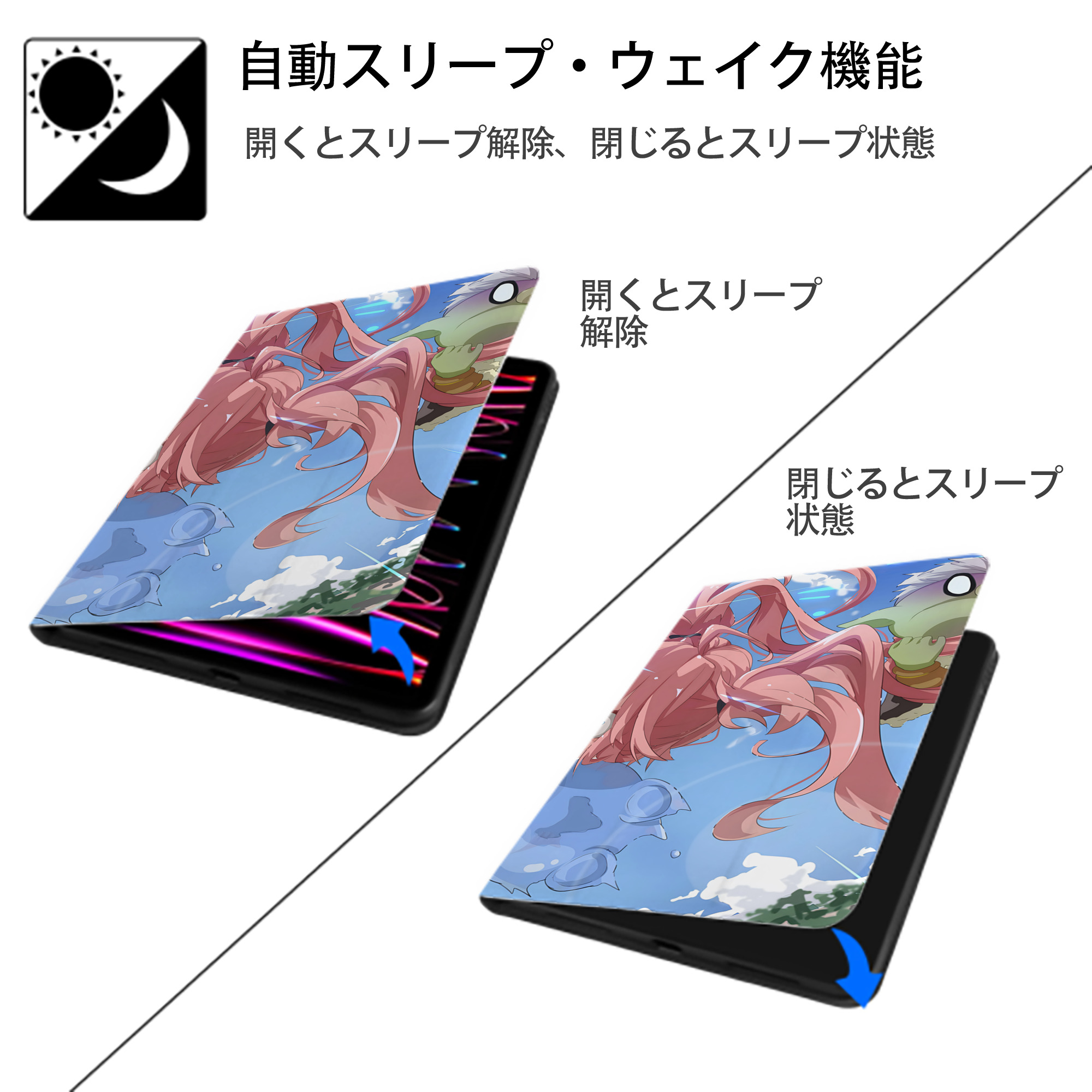 転スラ Regarding Reincarnated to Slime IPad ケース ブック型 PUレザー TPU 耐衝撃 軽量 薄型 ペン収納なし 全面保護 IPad 各モデル対応