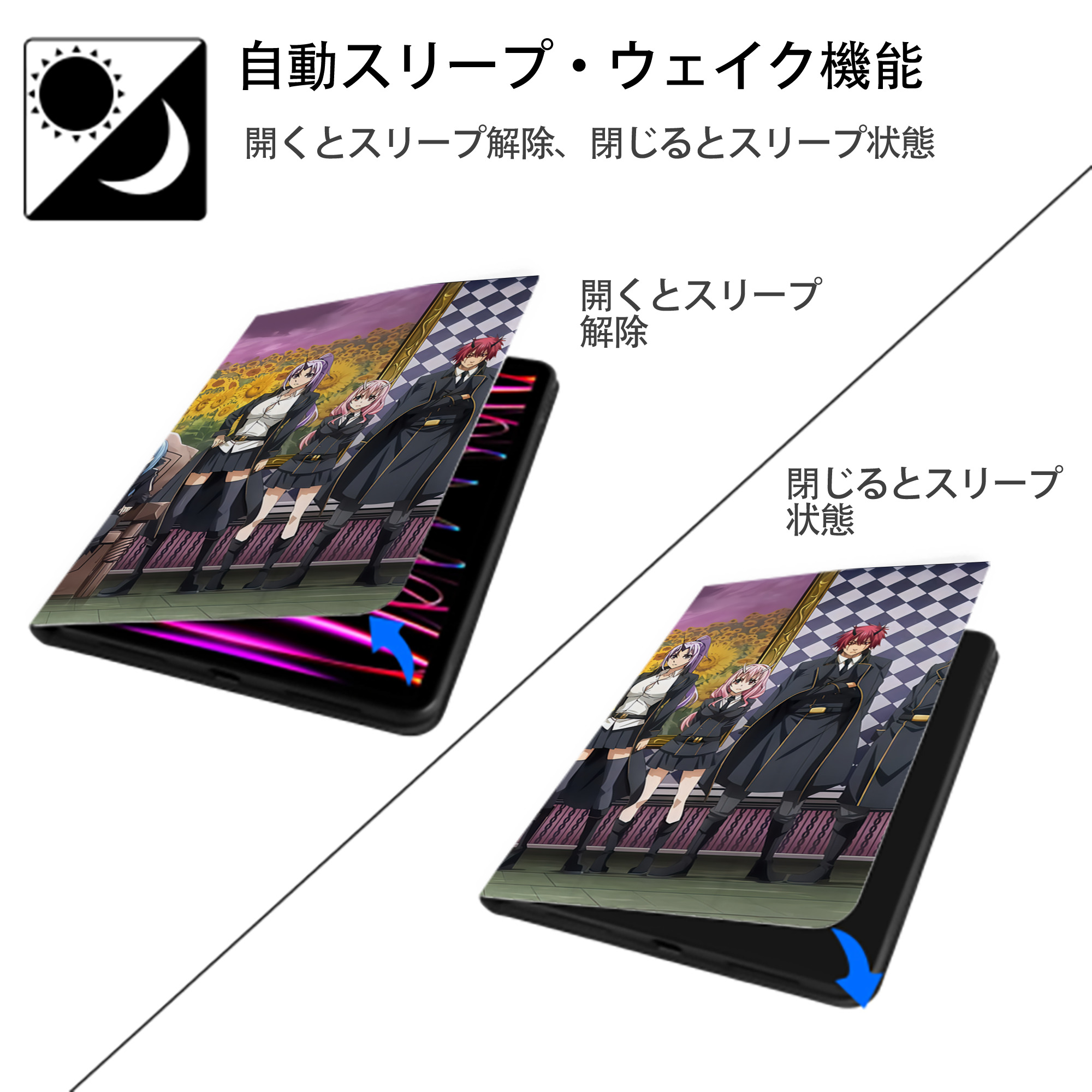 転スラ Regarding Reincarnated to Slime IPad ケース ブック型 PUレザー TPU 耐衝撃 軽量 薄型 ペン収納なし 全面保護 IPad 各モデル対応