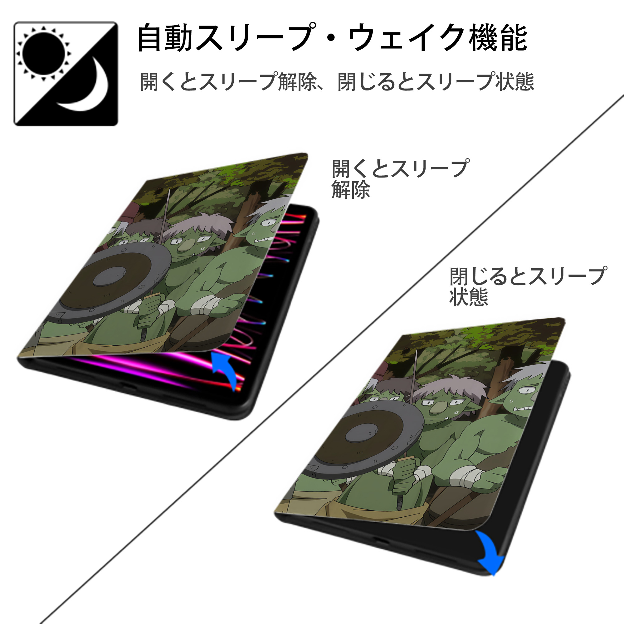 転スラ Regarding Reincarnated to Slime IPad ケース ブック型 PUレザー TPU 耐衝撃 軽量 薄型 ペン収納なし 全面保護 IPad 各モデル対応
