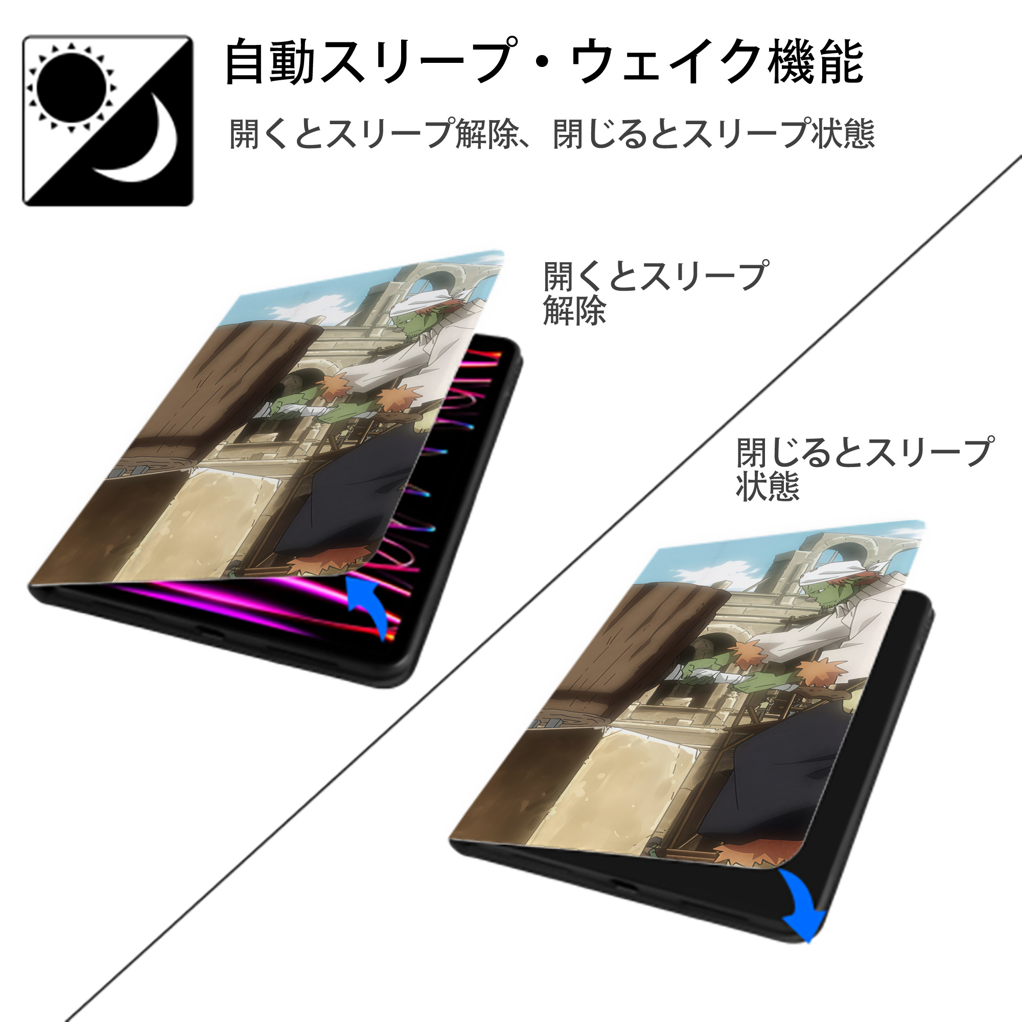 転スラ Regarding Reincarnated to Slime IPad ケース ブック型 PUレザー TPU 耐衝撃 軽量 薄型 ペン収納なし 全面保護 IPad 各モデル対応