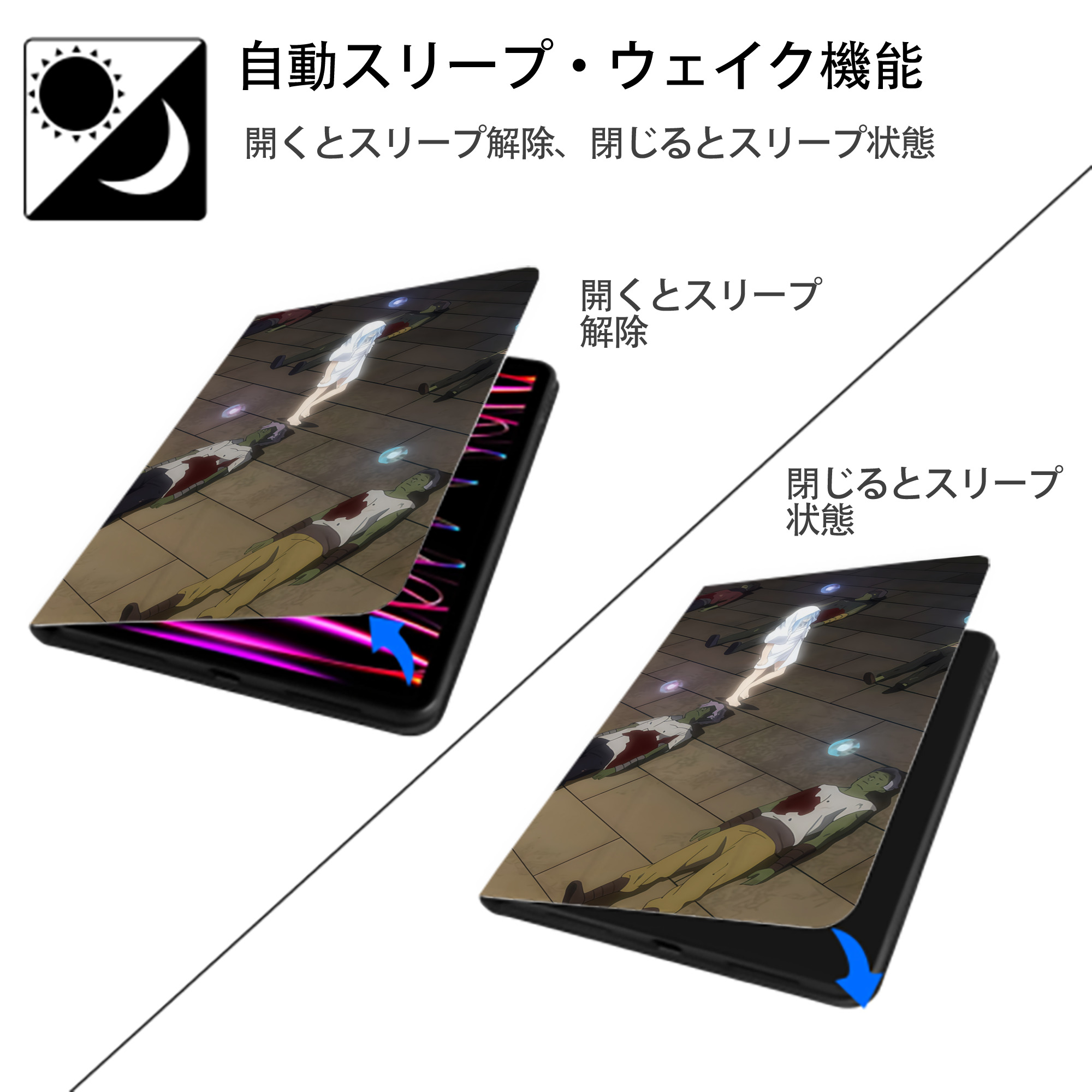 転スラ Regarding Reincarnated to Slime IPad ケース ブック型 PUレザー TPU 耐衝撃 軽量 薄型 ペン収納なし 全面保護 IPad 各モデル対応