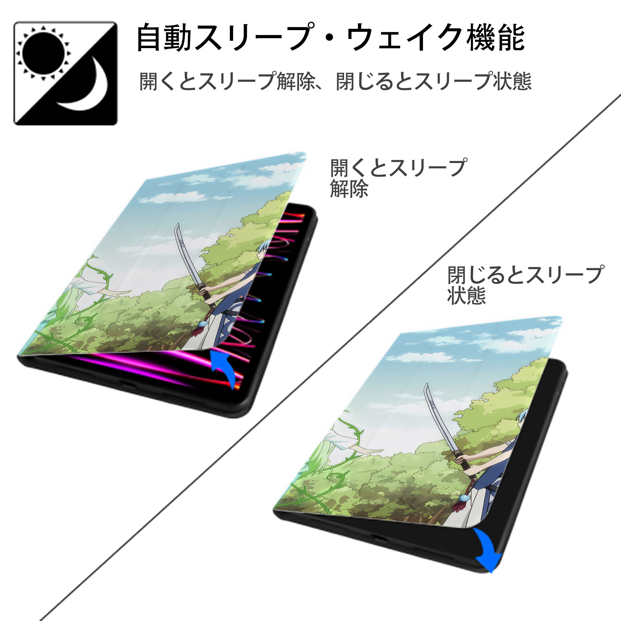 転スラ Regarding Reincarnated to Slime IPad ケース ブック型 PUレザー TPU 耐衝撃 軽量 薄型 ペン収納なし 全面保護 IPad 各モデル対応
