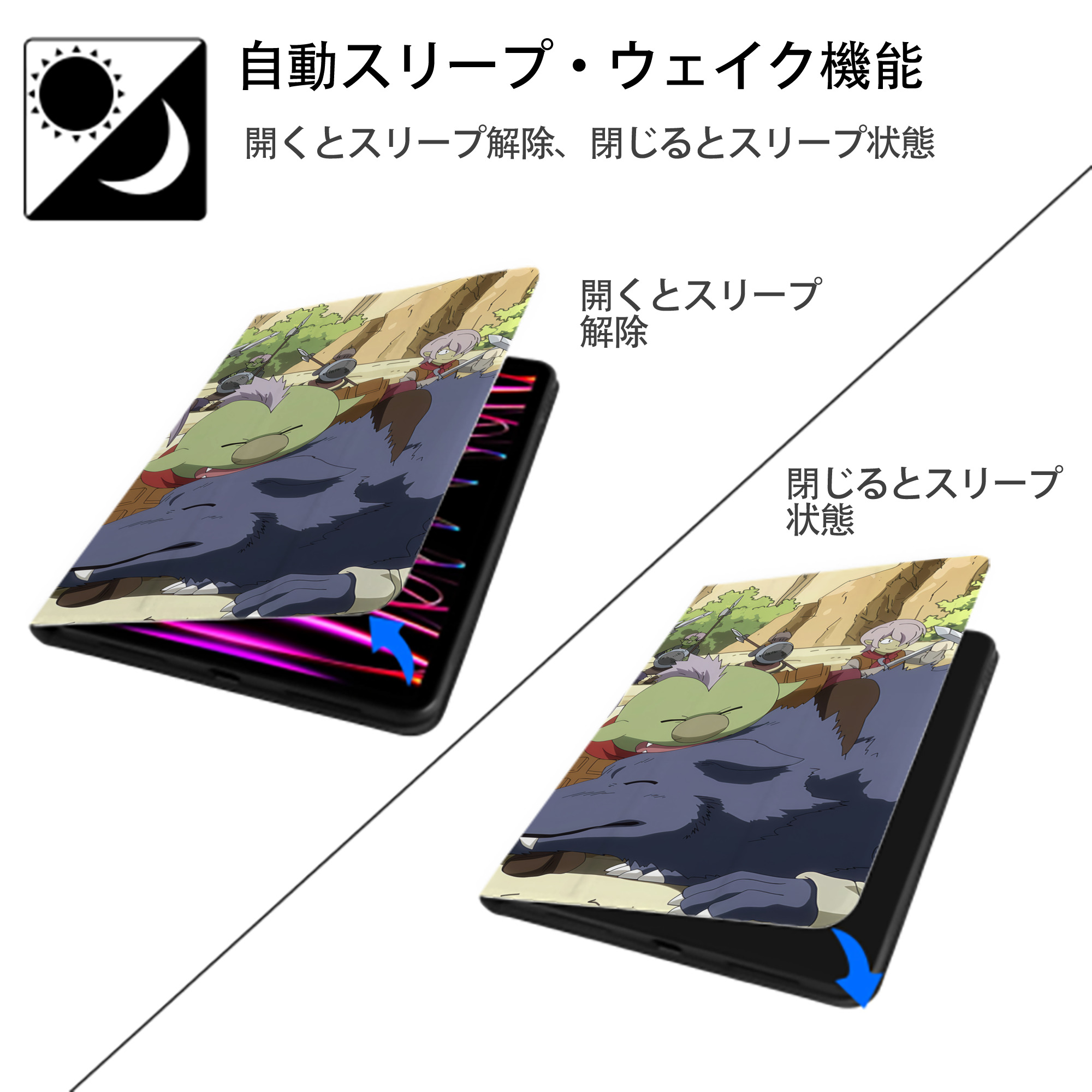 転スラ Regarding Reincarnated to Slime IPad ケース ブック型 PUレザー TPU 耐衝撃 軽量 薄型 ペン収納なし 全面保護 IPad 各モデル対応