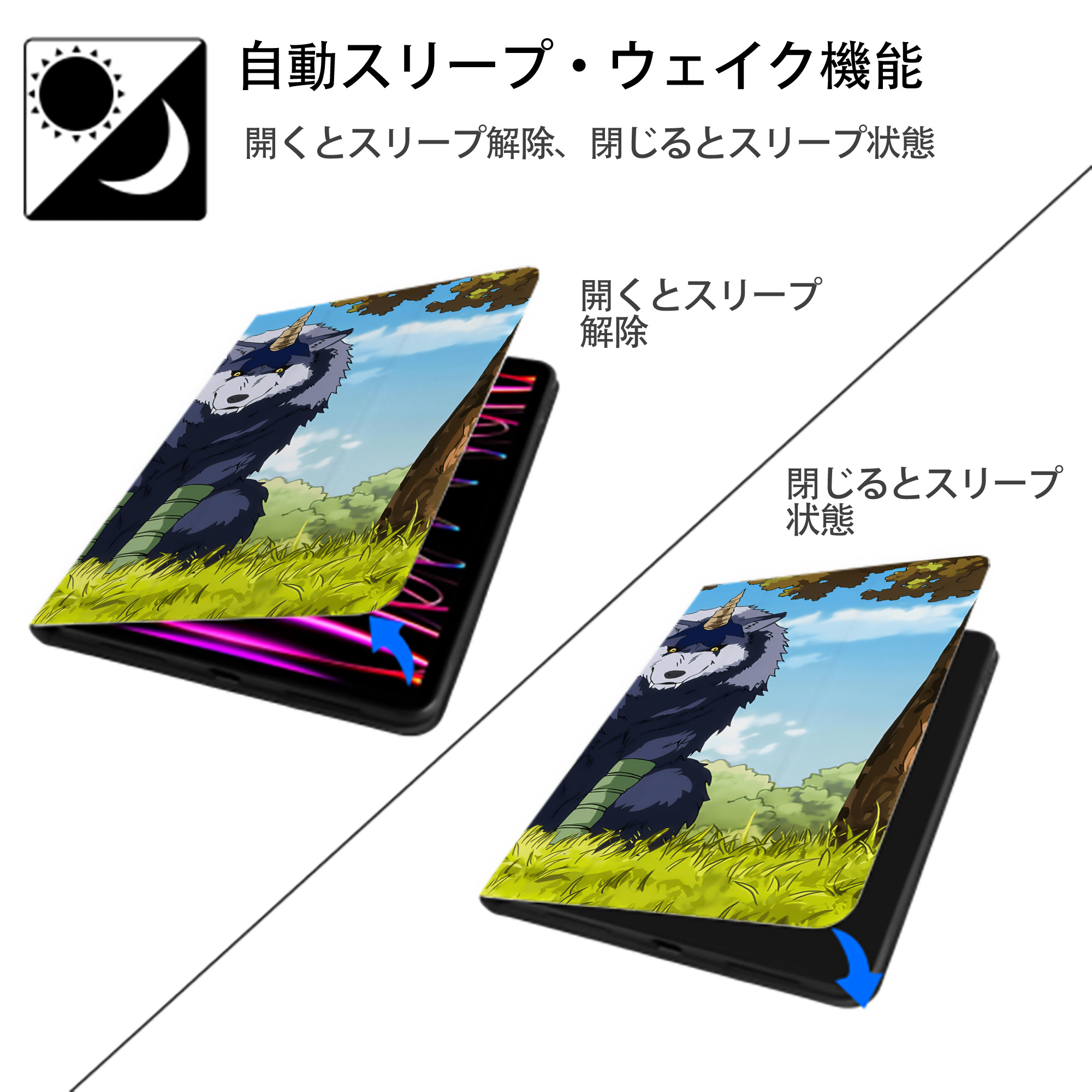 転スラ Regarding Reincarnated to Slime IPad ケース ブック型 PUレザー TPU 耐衝撃 軽量 薄型 ペン収納なし 全面保護 IPad 各モデル対応