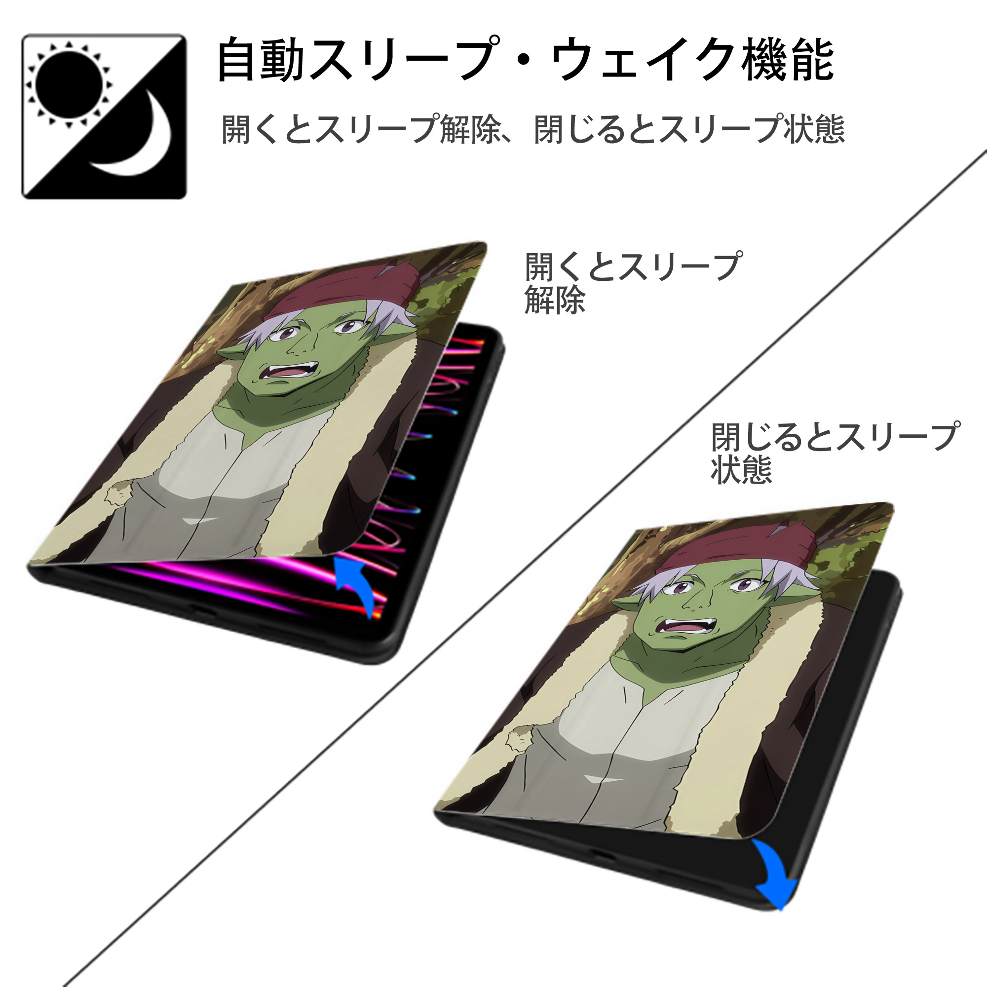 転スラ Regarding Reincarnated to Slime IPad ケース ブック型 PUレザー TPU 耐衝撃 軽量 薄型 ペン収納なし 全面保護 IPad 各モデル対応