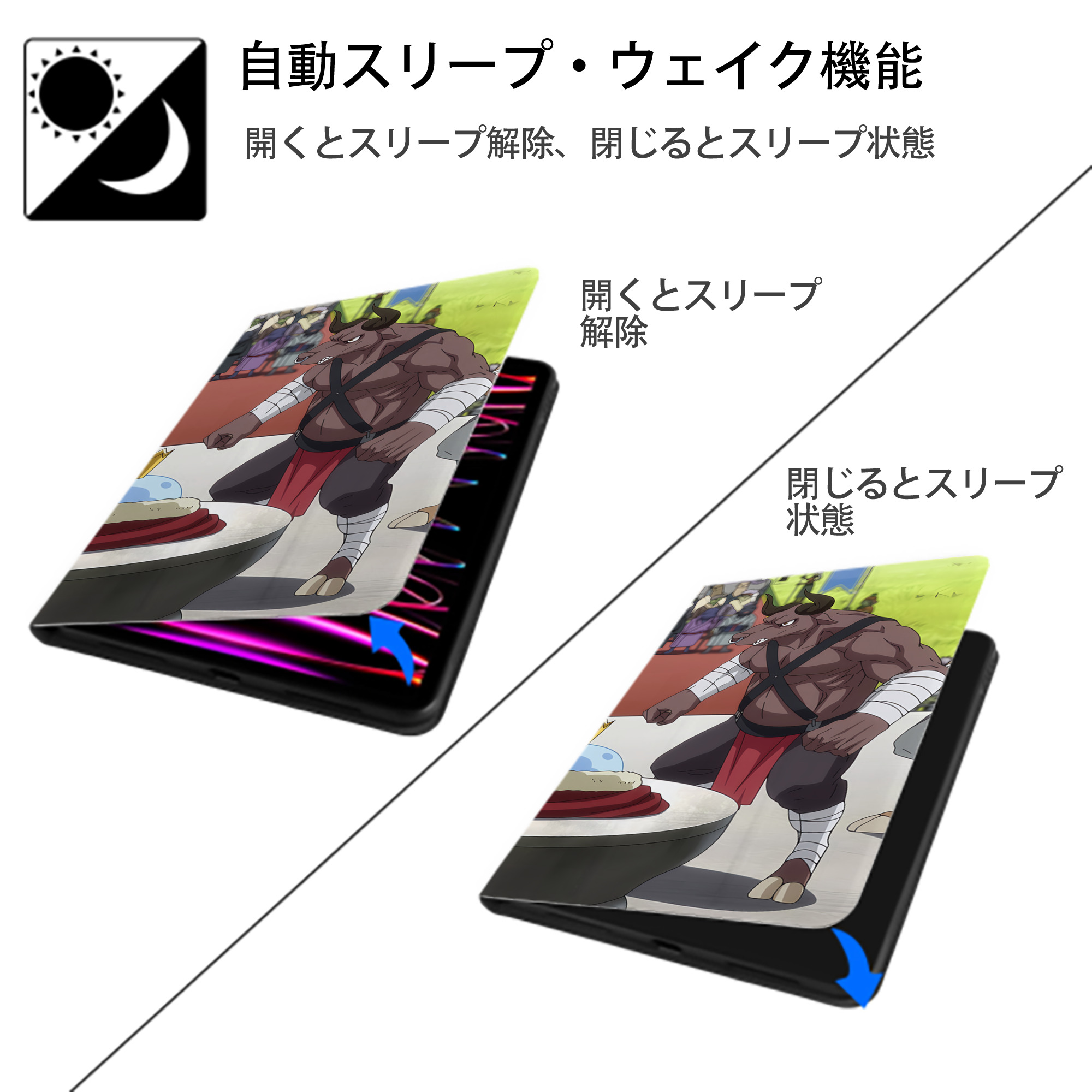 転スラ Regarding Reincarnated to Slime IPad ケース ブック型 PUレザー TPU 耐衝撃 軽量 薄型 ペン収納なし 全面保護 IPad 各モデル対応