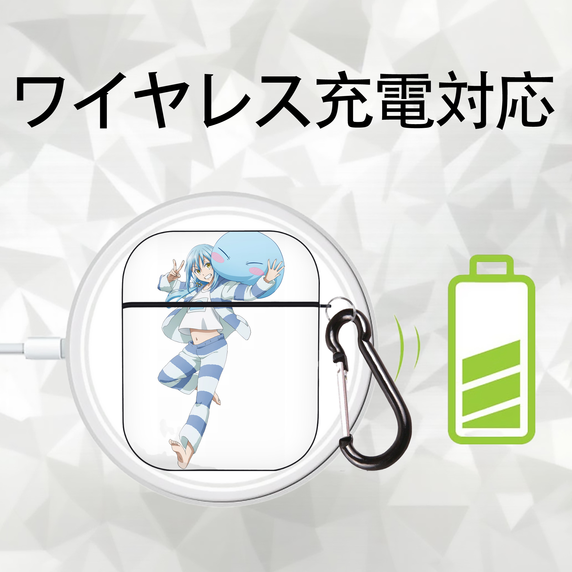転スラ Regarding Reincarnated to Slime AirPods 第2世代保護ケース ハードシェル ブラック 耐衝撃・防指紋・カラビナ付き