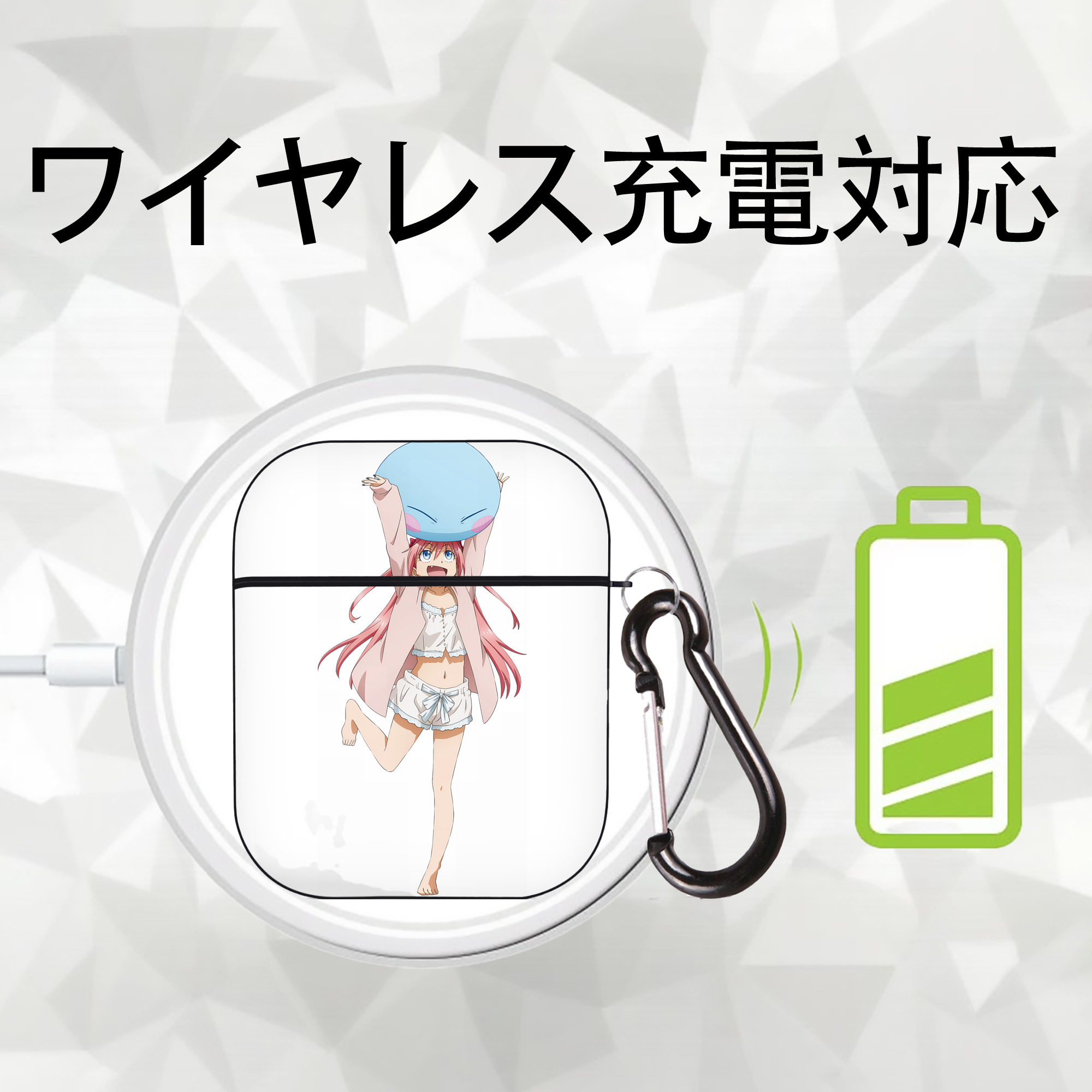 転スラ Regarding Reincarnated to Slime AirPods 第2世代保護ケース ハードシェル ブラック 耐衝撃・防指紋・カラビナ付き