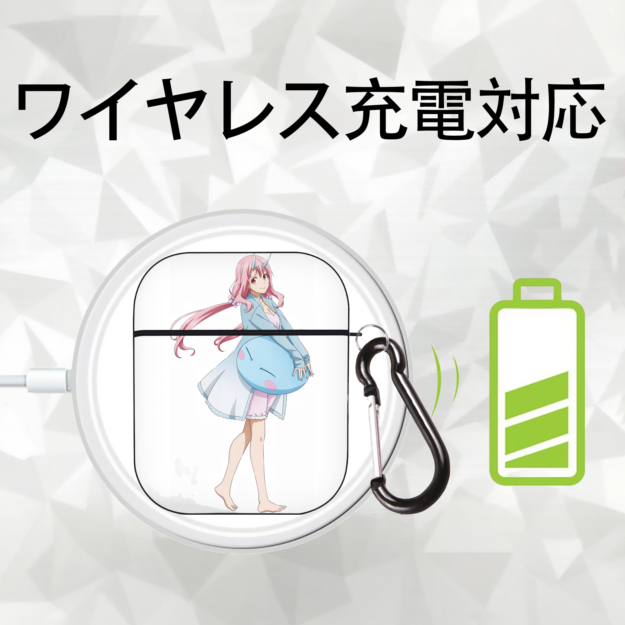 転スラ Regarding Reincarnated to Slime AirPods 第2世代保護ケース ハードシェル ブラック 耐衝撃・防指紋・カラビナ付き