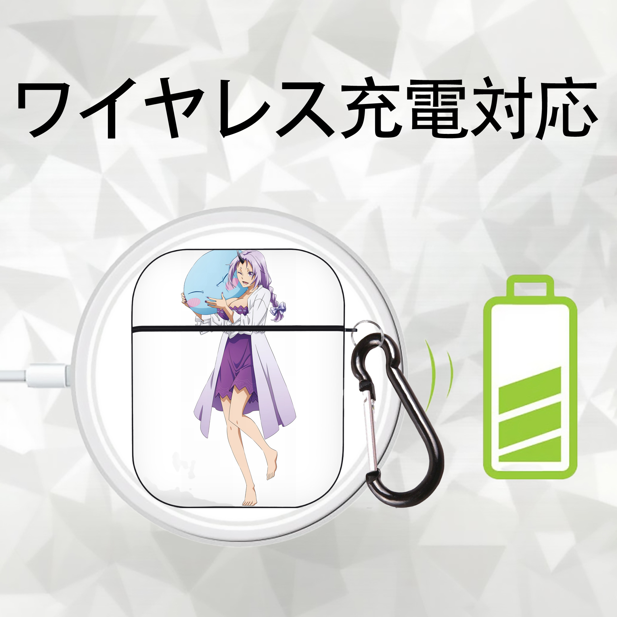 転スラ Regarding Reincarnated to Slime AirPods 第2世代保護ケース ハードシェル ブラック 耐衝撃・防指紋・カラビナ付き
