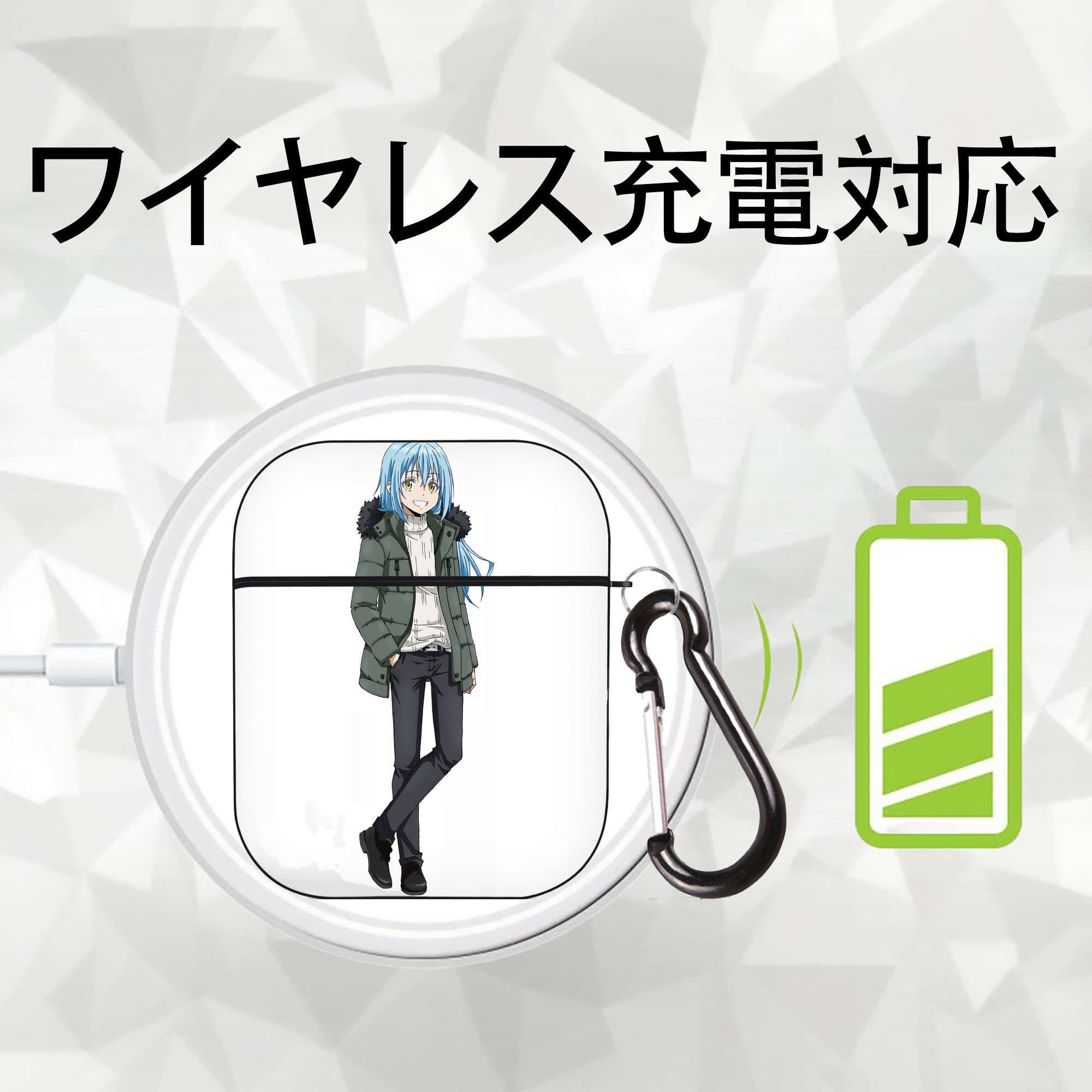 転スラ Regarding Reincarnated to Slime AirPods 第2世代保護ケース ハードシェル ブラック 耐衝撃・防指紋・カラビナ付き