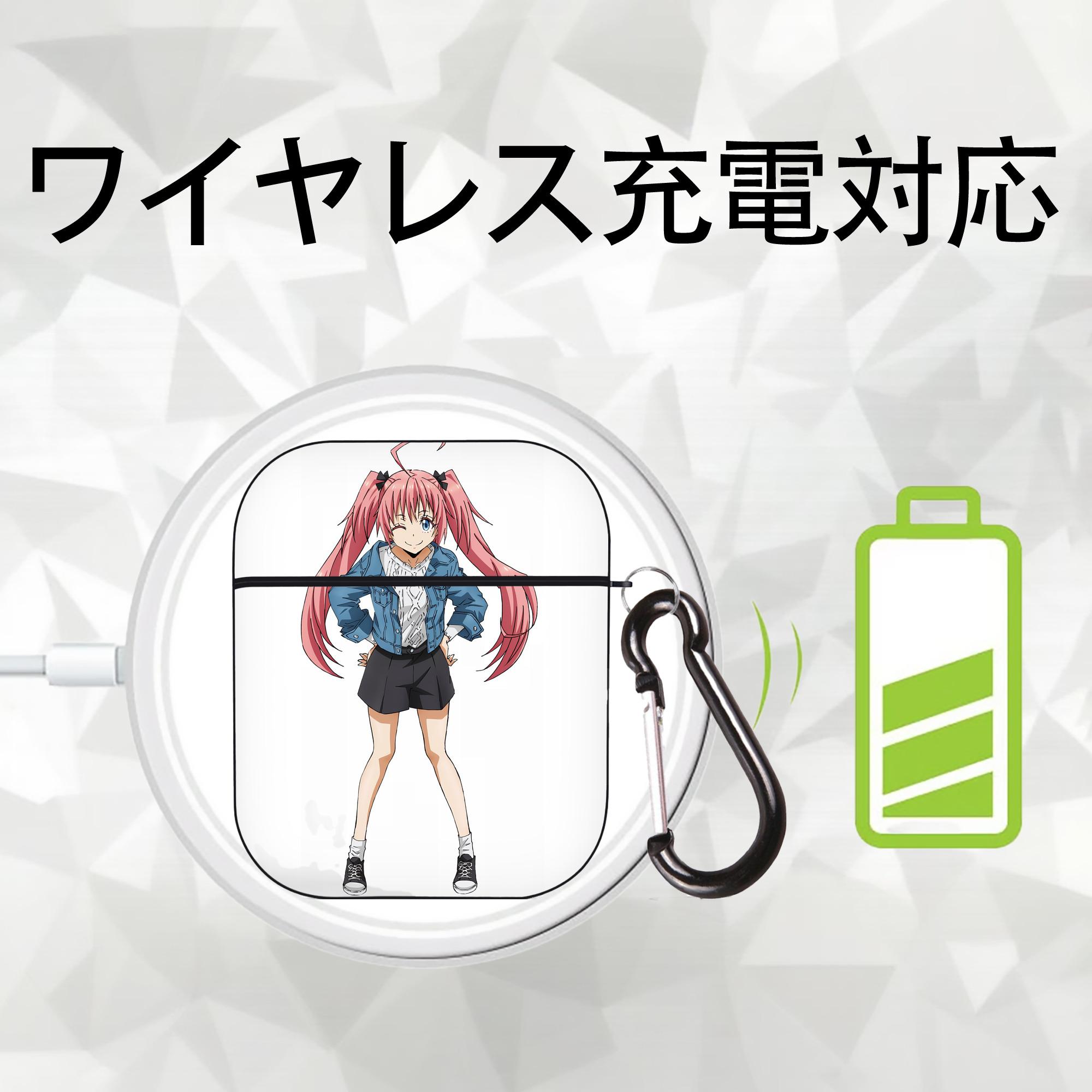 転スラ Regarding Reincarnated to Slime AirPods 第2世代保護ケース ハードシェル ブラック 耐衝撃・防指紋・カラビナ付き
