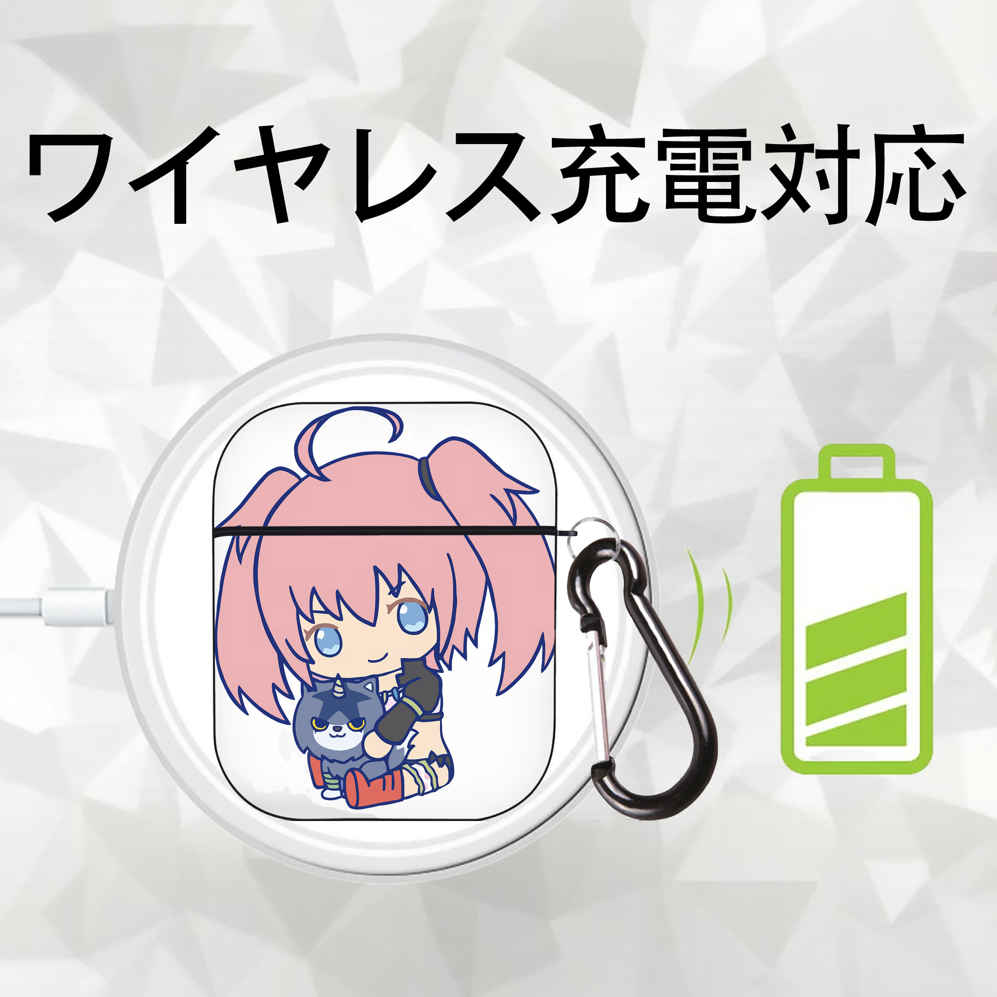 転スラ Regarding Reincarnated to Slime AirPods 第2世代保護ケース ハードシェル ブラック 耐衝撃・防指紋・カラビナ付き