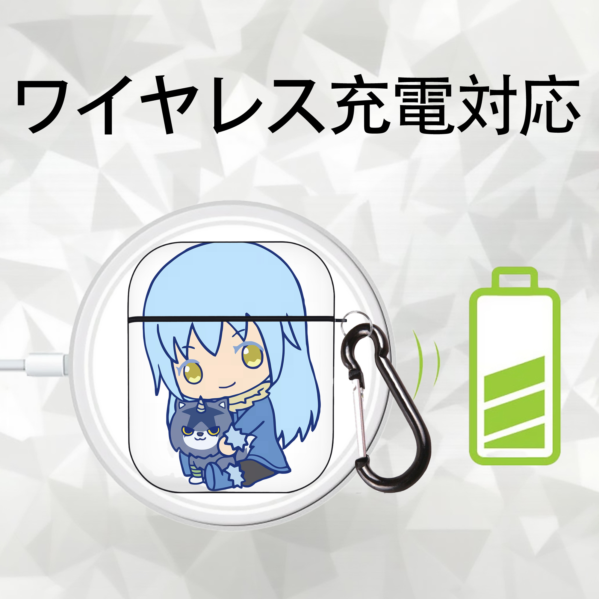 転スラ Regarding Reincarnated to Slime AirPods 第2世代保護ケース ハードシェル ブラック 耐衝撃・防指紋・カラビナ付き