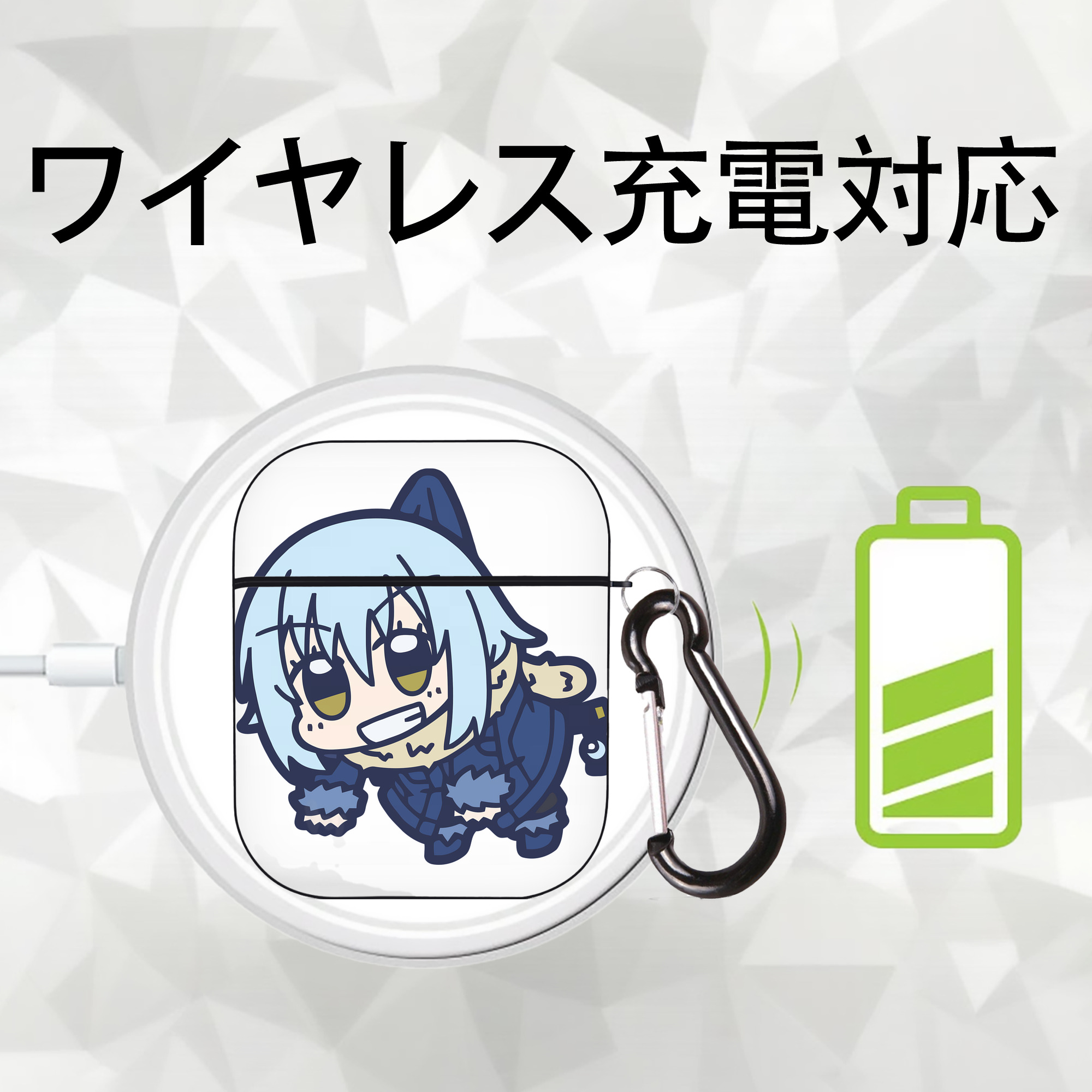 転スラ Regarding Reincarnated to Slime AirPods 第2世代保護ケース ハードシェル ブラック 耐衝撃・防指紋・カラビナ付き