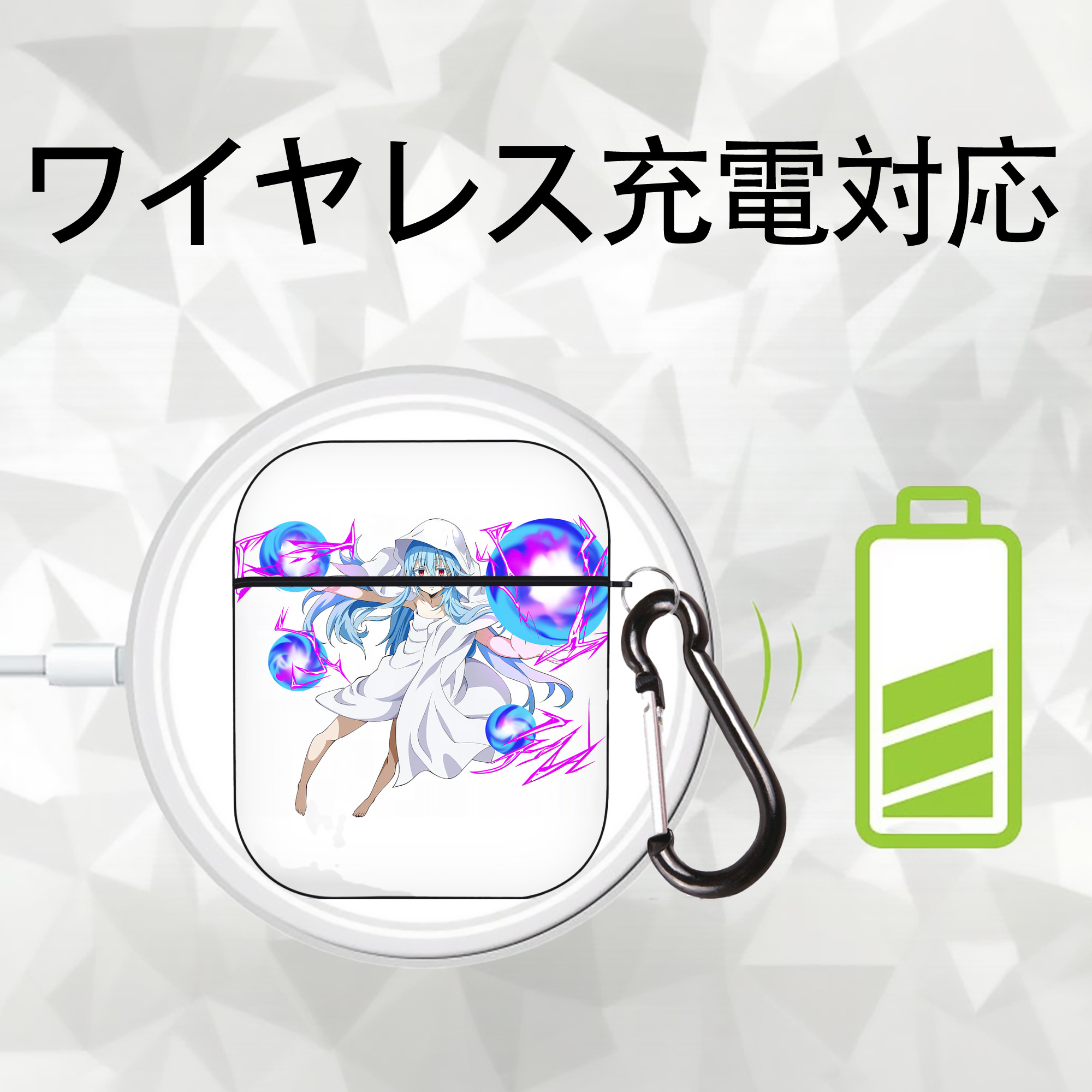 転スラ Regarding Reincarnated to Slime AirPods 第2世代保護ケース ハードシェル ブラック 耐衝撃・防指紋・カラビナ付き