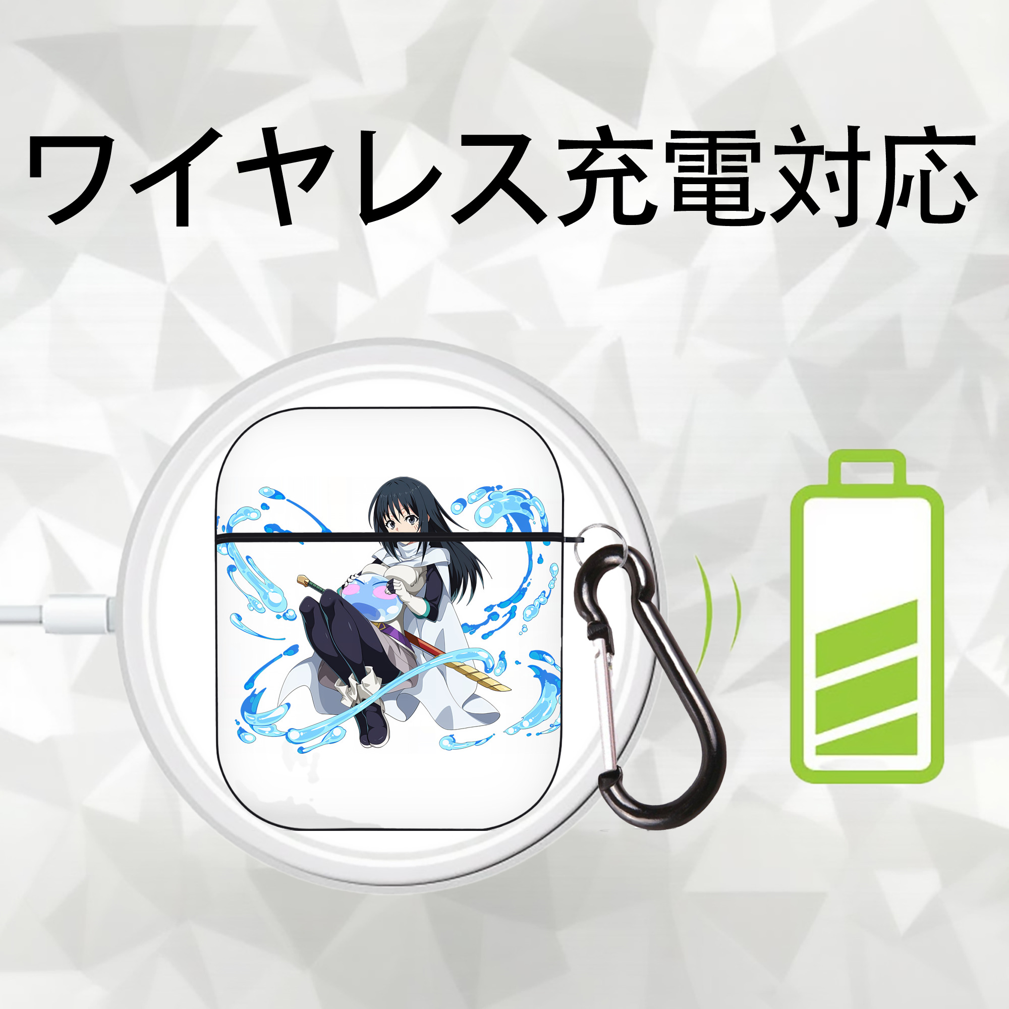 転スラ Regarding Reincarnated to Slime AirPods 第2世代保護ケース ハードシェル ブラック 耐衝撃・防指紋・カラビナ付き