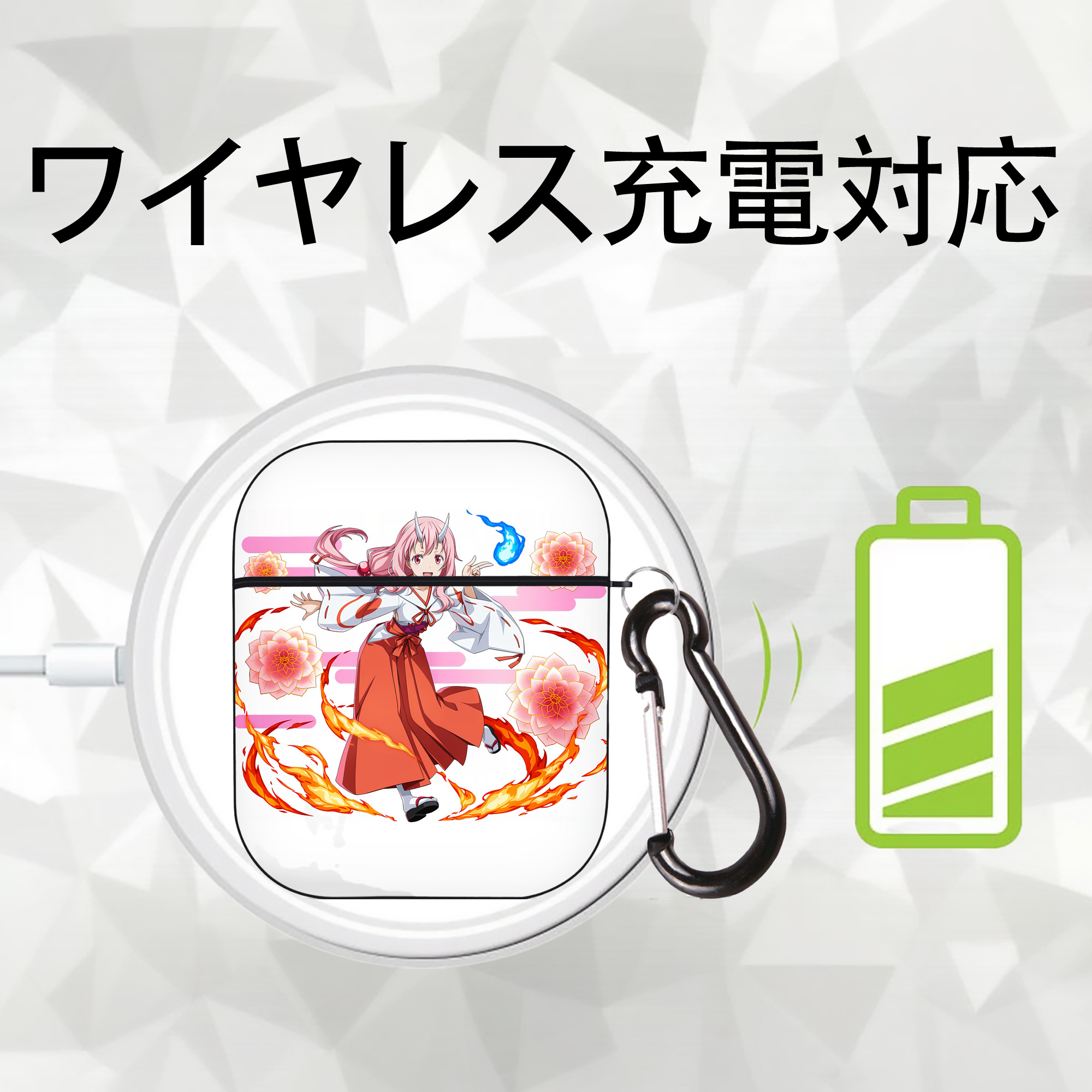 転スラ Regarding Reincarnated to Slime AirPods 第2世代保護ケース ハードシェル ブラック 耐衝撃・防指紋・カラビナ付き