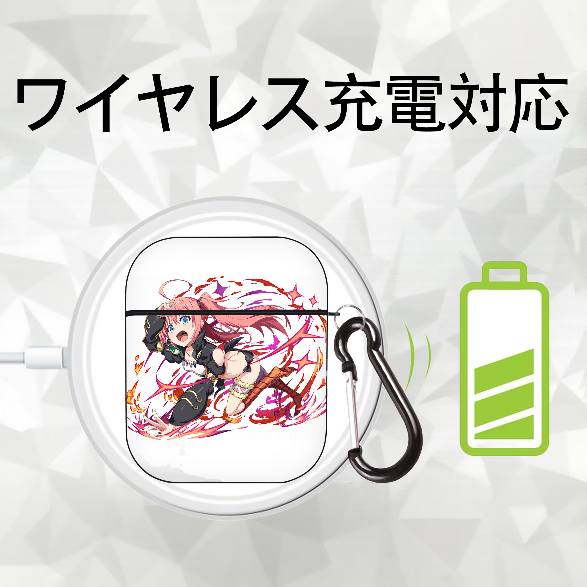 転スラ Regarding Reincarnated to Slime AirPods 第2世代保護ケース ハードシェル ブラック 耐衝撃・防指紋・カラビナ付き
