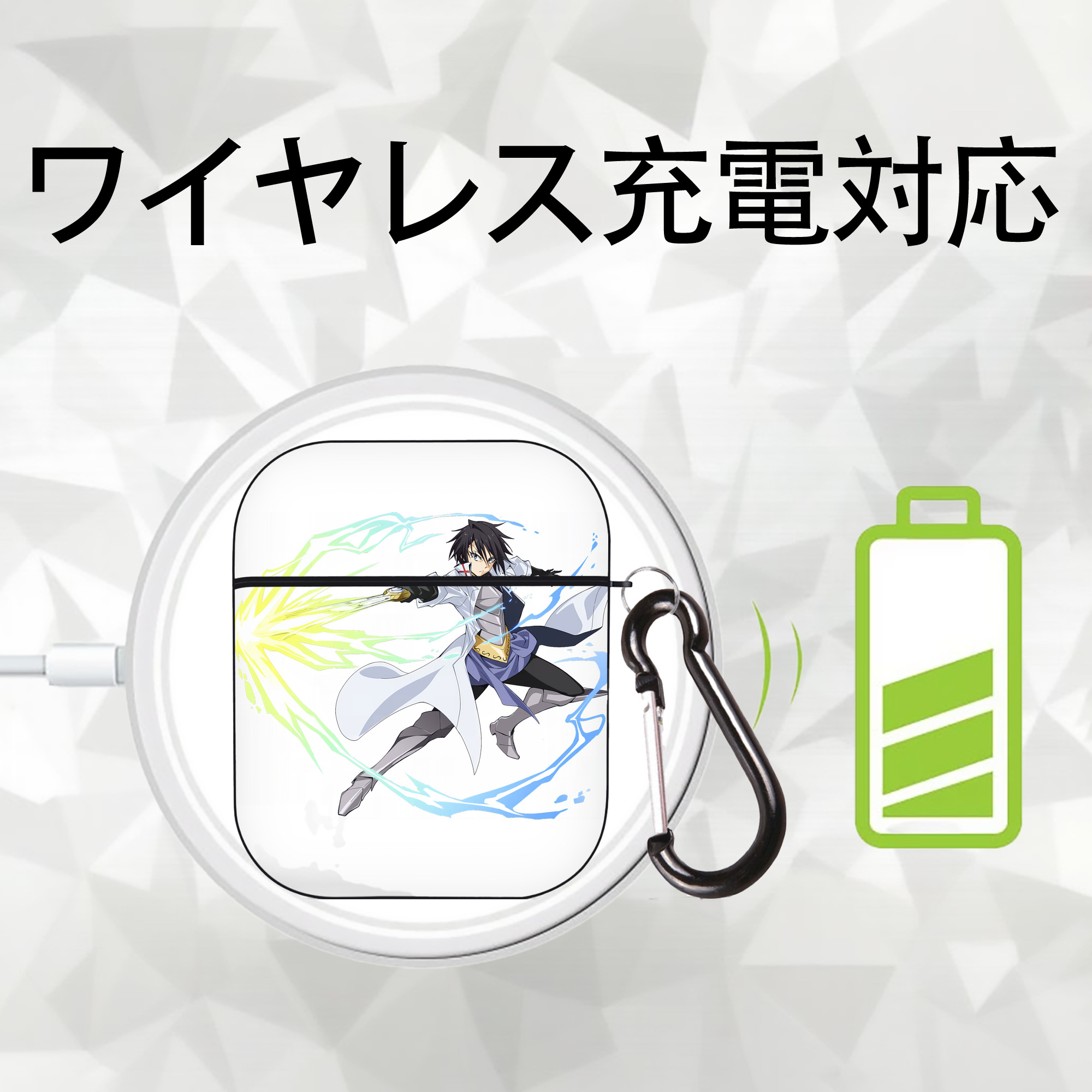 転スラ Regarding Reincarnated to Slime AirPods 第2世代保護ケース ハードシェル ブラック 耐衝撃・防指紋・カラビナ付き
