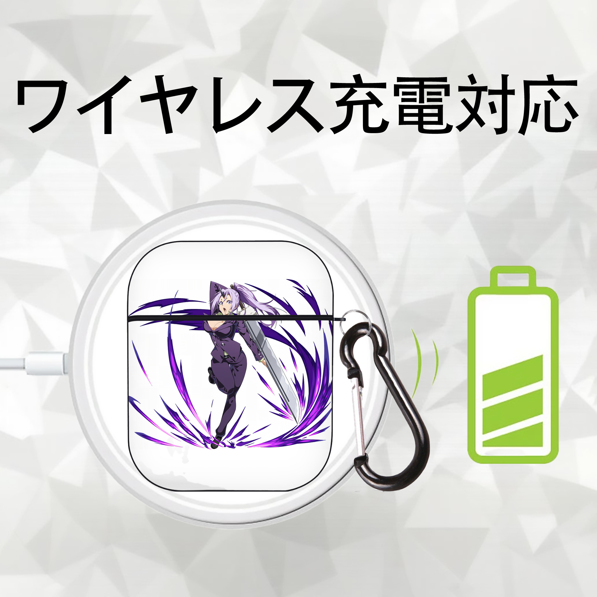 転スラ Regarding Reincarnated to Slime AirPods 第2世代保護ケース ハードシェル ブラック 耐衝撃・防指紋・カラビナ付き