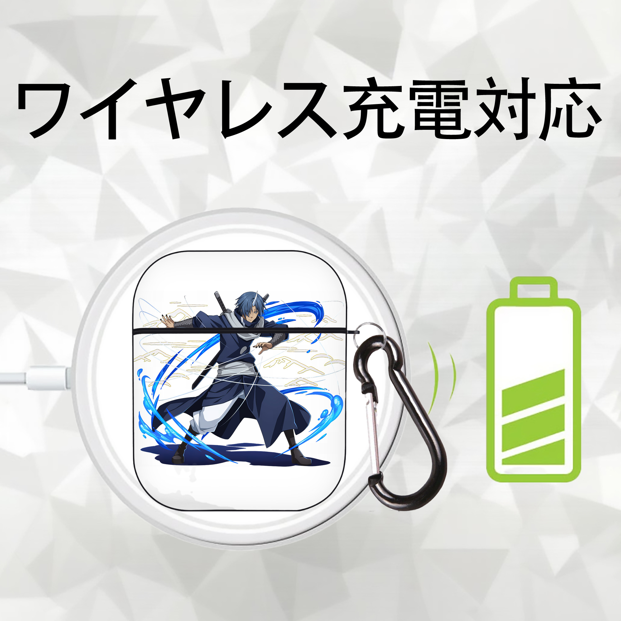 転スラ Regarding Reincarnated to Slime AirPods 第2世代保護ケース ハードシェル ブラック 耐衝撃・防指紋・カラビナ付き