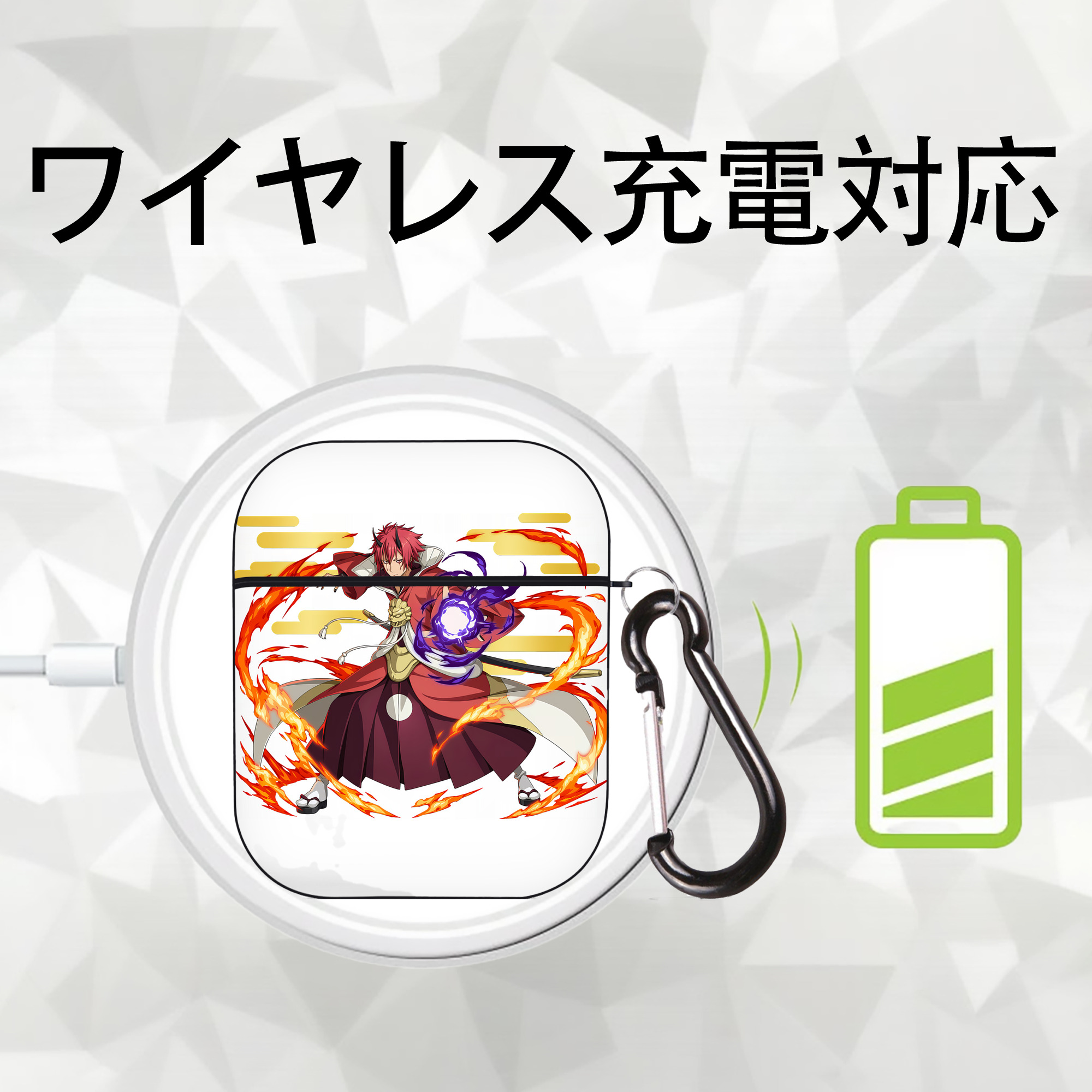 転スラ Regarding Reincarnated to Slime AirPods 第2世代保護ケース ハードシェル ブラック 耐衝撃・防指紋・カラビナ付き