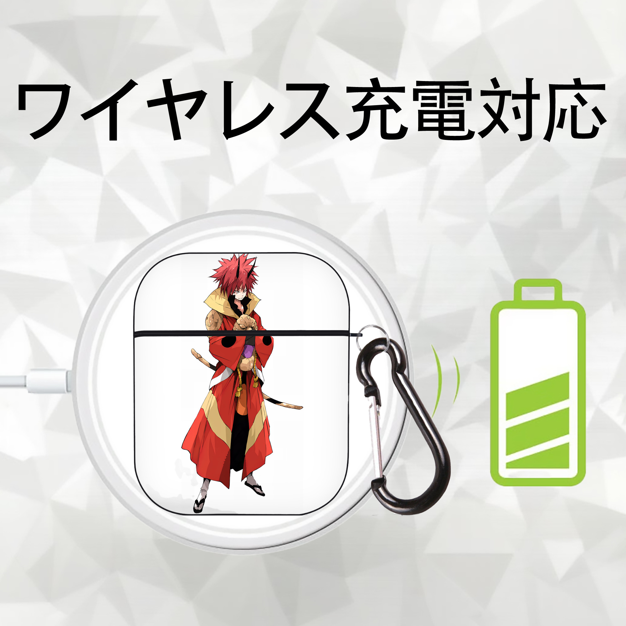転スラ Regarding Reincarnated to Slime AirPods 第2世代保護ケース ハードシェル ブラック 耐衝撃・防指紋・カラビナ付き