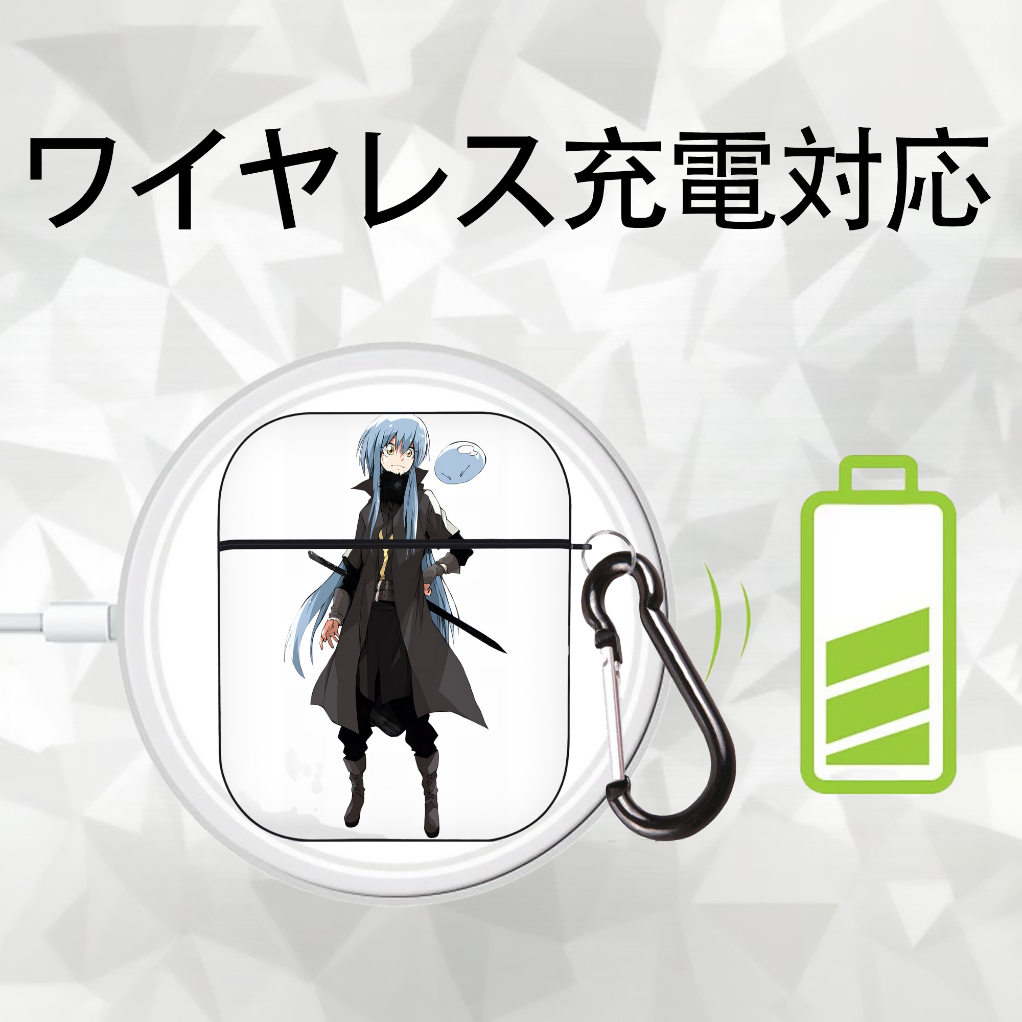 転スラ Regarding Reincarnated to Slime AirPods 第2世代保護ケース ハードシェル ブラック 耐衝撃・防指紋・カラビナ付き