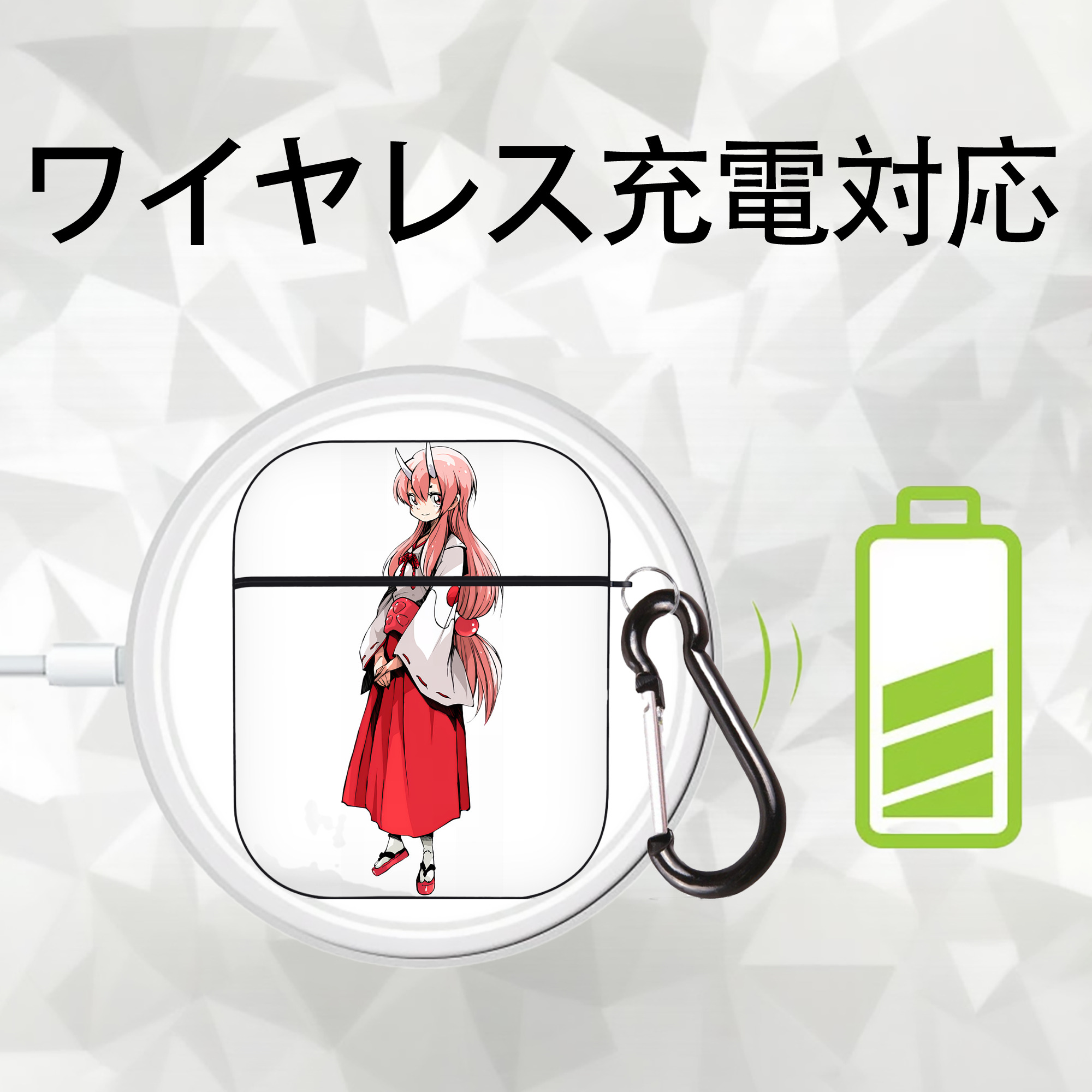 転スラ Regarding Reincarnated to Slime AirPods 第2世代保護ケース ハードシェル ブラック 耐衝撃・防指紋・カラビナ付き