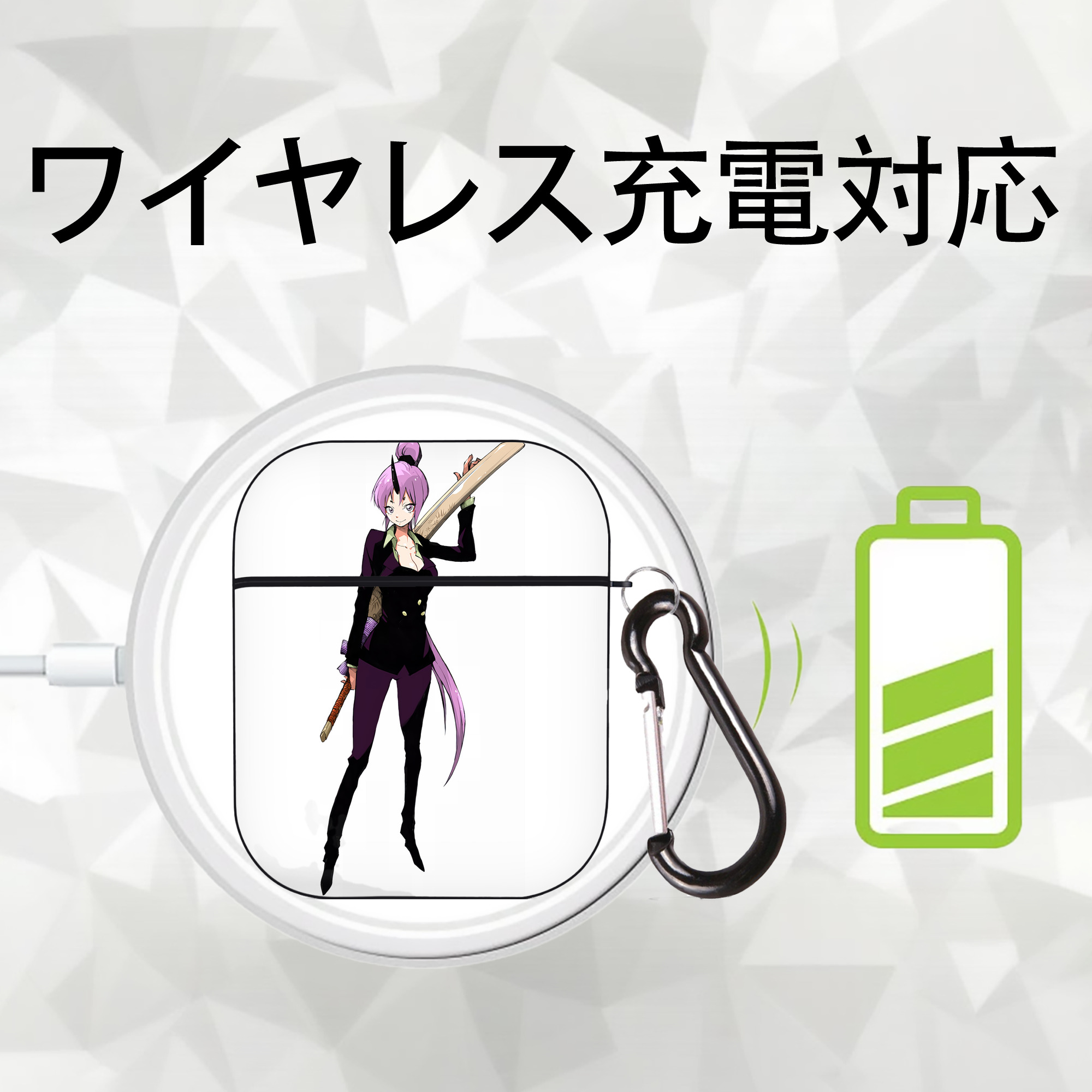 転スラ Regarding Reincarnated to Slime AirPods 第2世代保護ケース ハードシェル ブラック 耐衝撃・防指紋・カラビナ付き