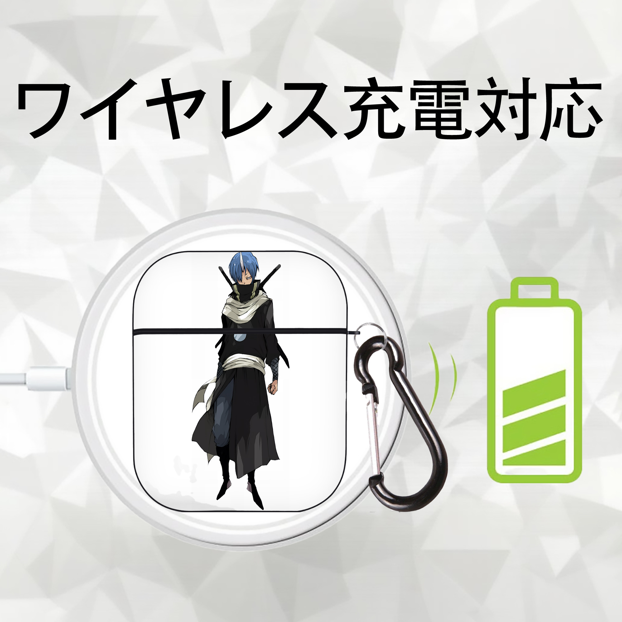 転スラ Regarding Reincarnated to Slime AirPods 第2世代保護ケース ハードシェル ブラック 耐衝撃・防指紋・カラビナ付き