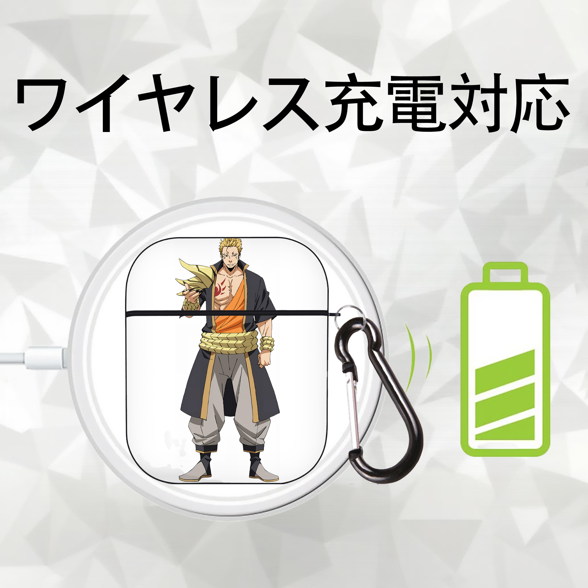 転スラ Regarding Reincarnated to Slime AirPods 第2世代保護ケース ハードシェル ブラック 耐衝撃・防指紋・カラビナ付き