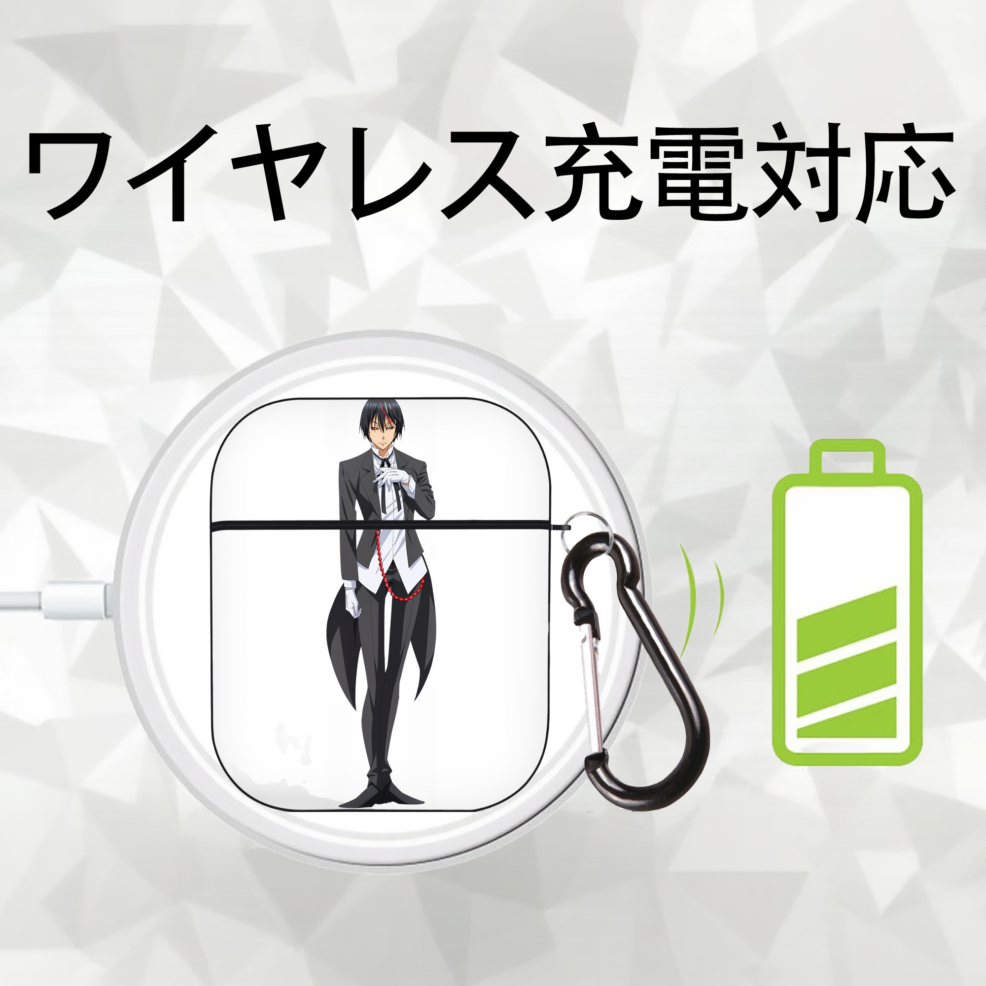 転スラ Regarding Reincarnated to Slime AirPods 第2世代保護ケース ハードシェル ブラック 耐衝撃・防指紋・カラビナ付き